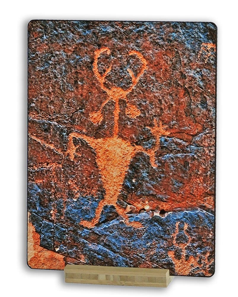 Moab Man Petroglyph, Moab, Utah, USA - Original Photography Metal Art Print Gift with Bamboo Stand for Office Desk Art or Home Table Art Display