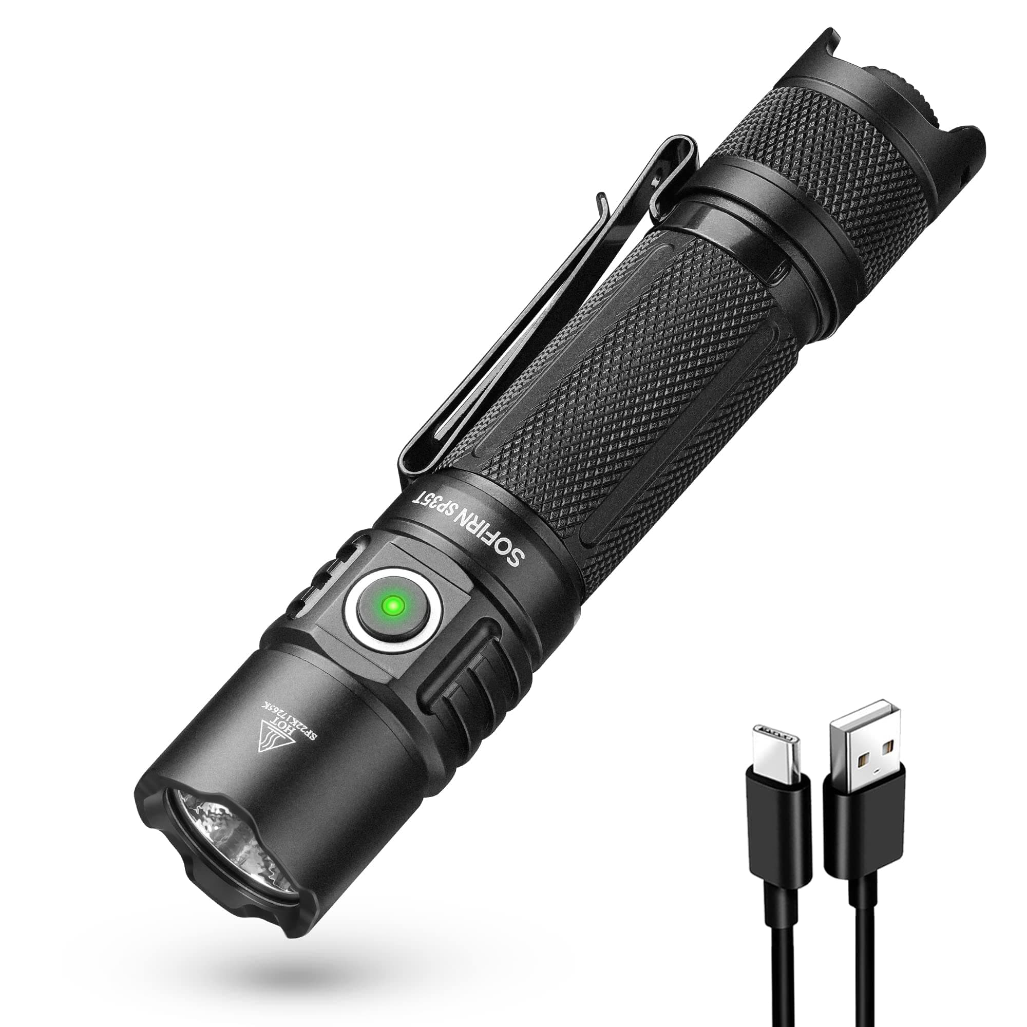 SP35T Powerful Tactical Torchlight Flashlight, 3800 Lumens Super Bright Pocket LED Flashlight rechargeable with Dual Switch, IPX8 Water Resistance, EDC Flashlight for Camping, Hiking, Emergency