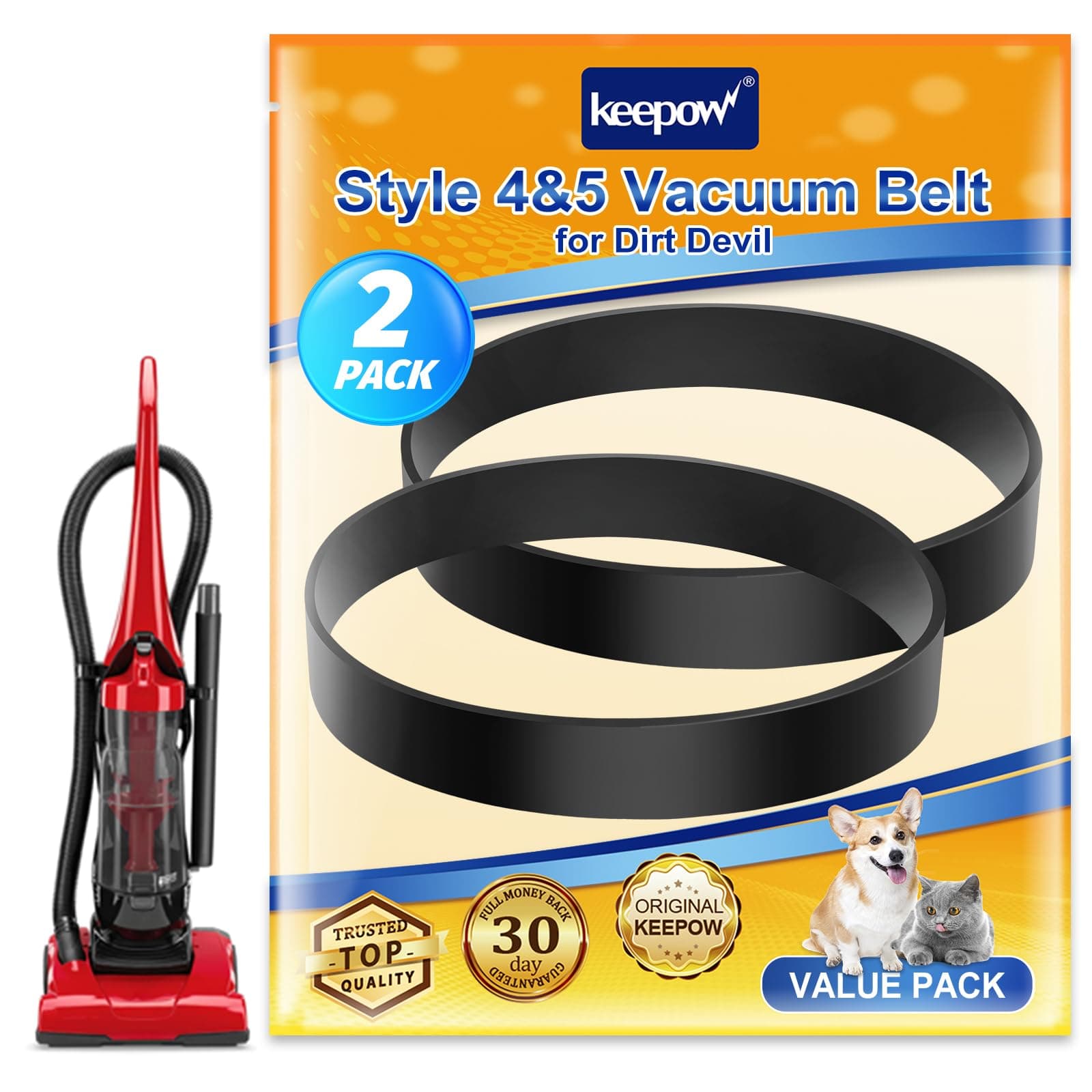 KEEPOWPowermax Pet Vacuum Belt for Dirt Devil Style 5 (Royal) Upright Vacuum Powermax/Breeze/Featherlite/Jaguar/Vision, Part 3720310001, 1LU0310X00, 1540310001 (2 Pack)