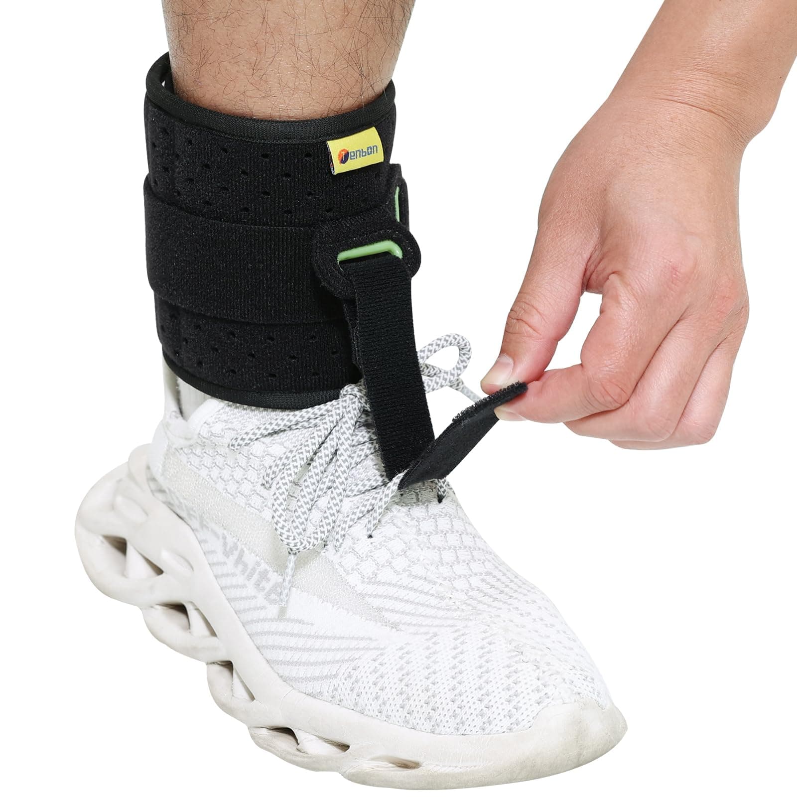 - Tenbon Ankle Support Drop Foot Brace Orthosis - Comfort Cushioned Adjustable Wrap Compression For Improved Walking Gait, Prevents Cramps Ankle Sprains (Black)