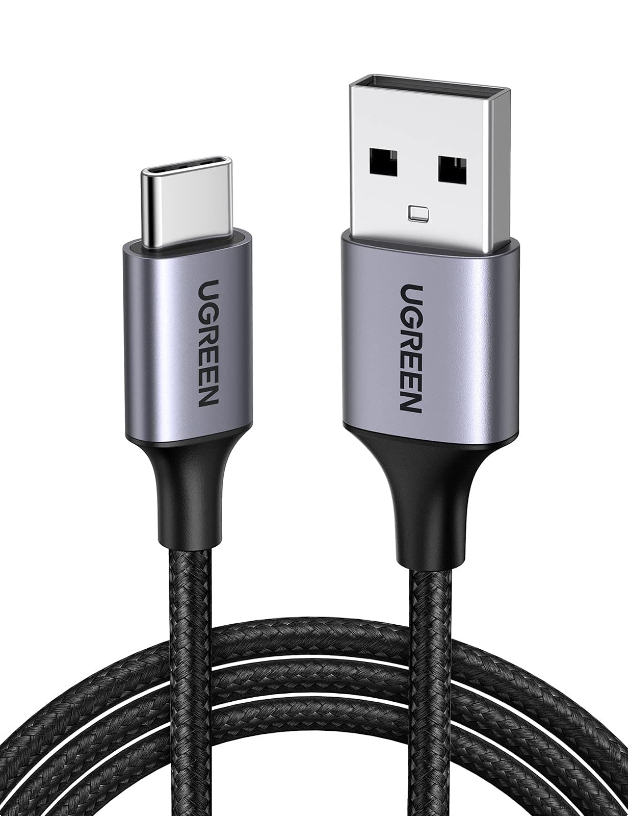 UGREEN 2.0 A USB-A & USB-C Braided Charging and Data Cable, 2 Meters, Black, 60128
