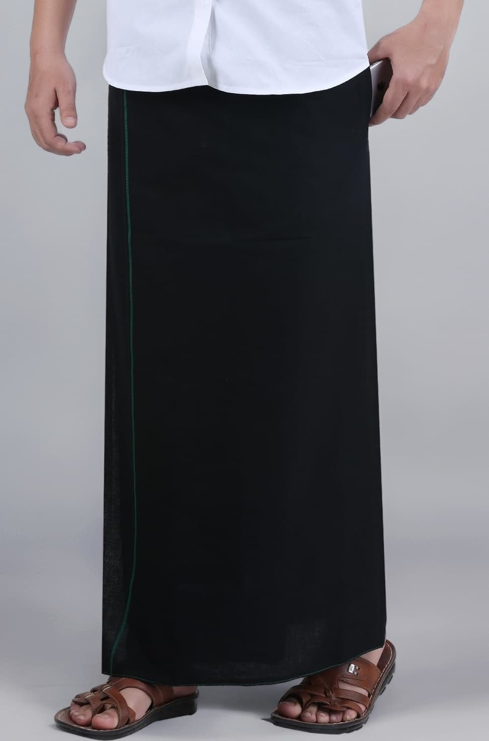 PRAKASAM COTTON Mens Black Colour Welcro Pocket Single dhoti//pocket mundu/single dhoti with pocket for mens