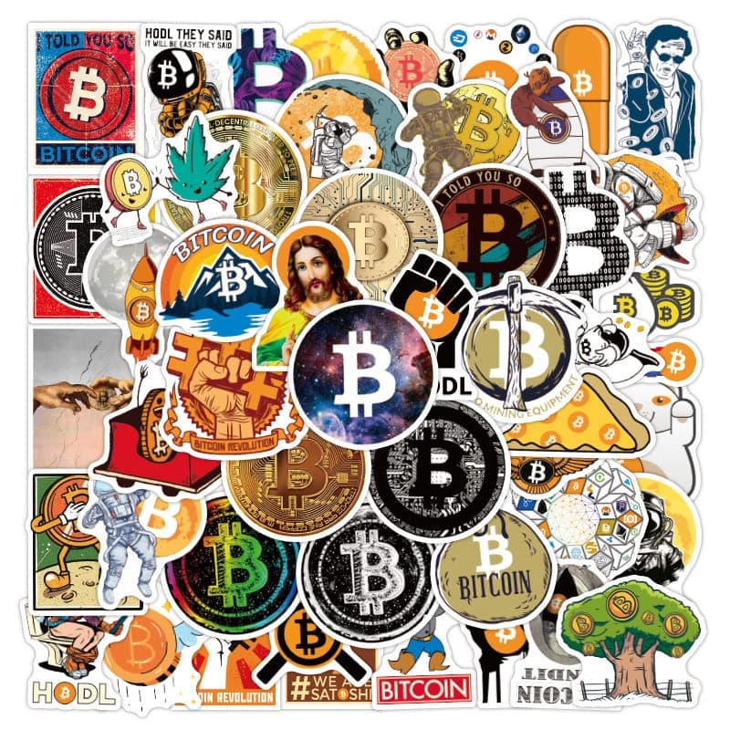 Bitcoin Stickers - 50 Pcs Cartoon Waterproof Decals DIY for Party Supplies PVC Decoration for Laptop Guitar Gift to Teens Familys Friends (Bitcoin Stickers)