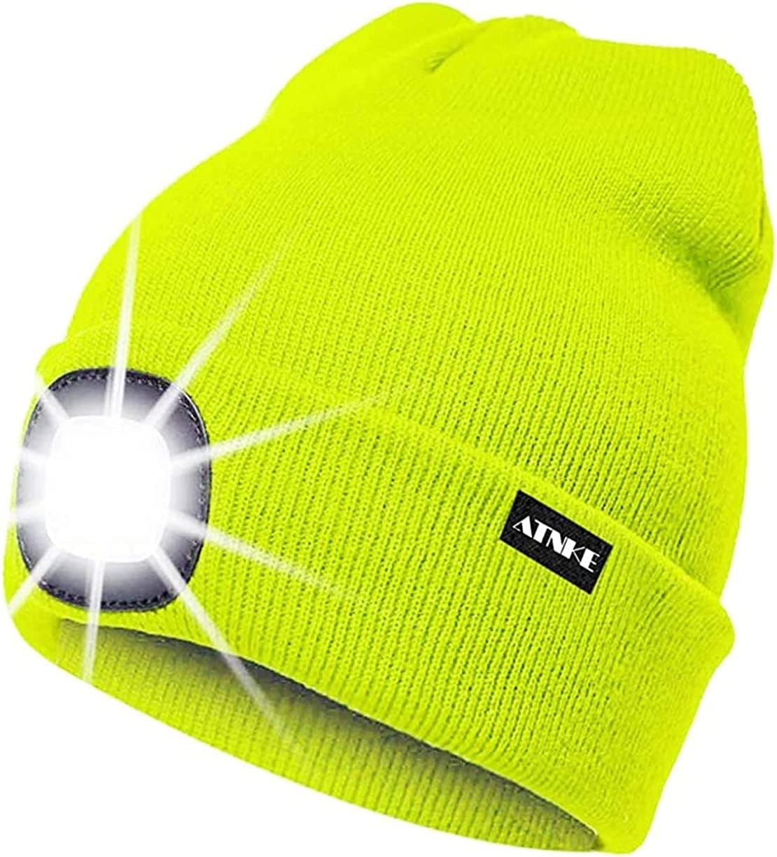 LED Lighted Beanie Cap,USB Rechargeable Running Hat Ultra Bright 4 LED Waterproof Light Winter Warm Gifts for Men and Women