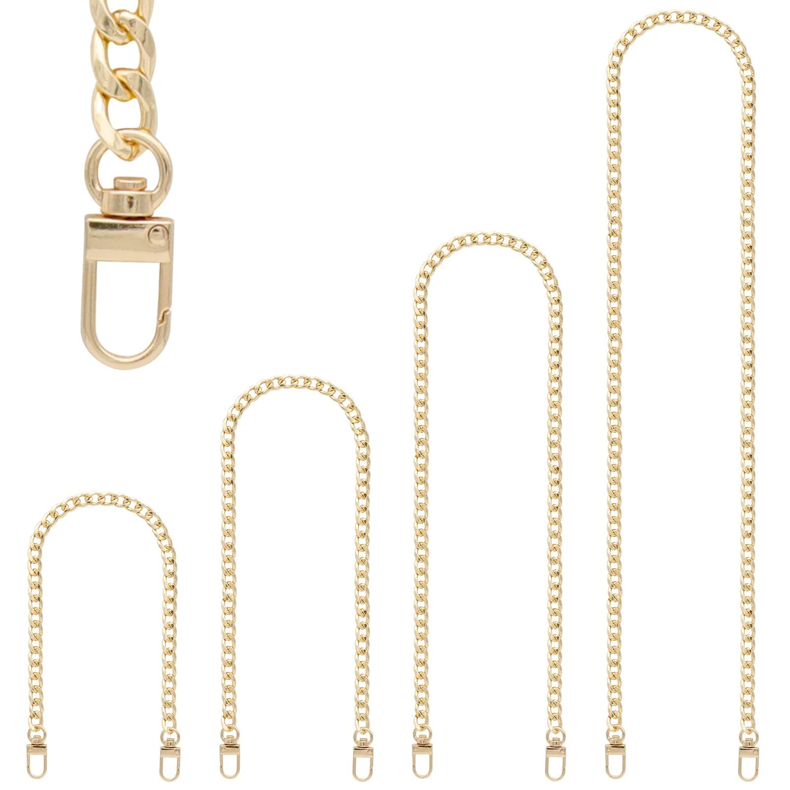 RAPUDA 4 Pieces Different Sizes Iron Replacement Flat Chains Iron, Metal Chain Strap for DIY Purse Handbag Shoulder Crossbody Bag Clutch 15.4/23.6/31. 4/47.2 Inch Gold