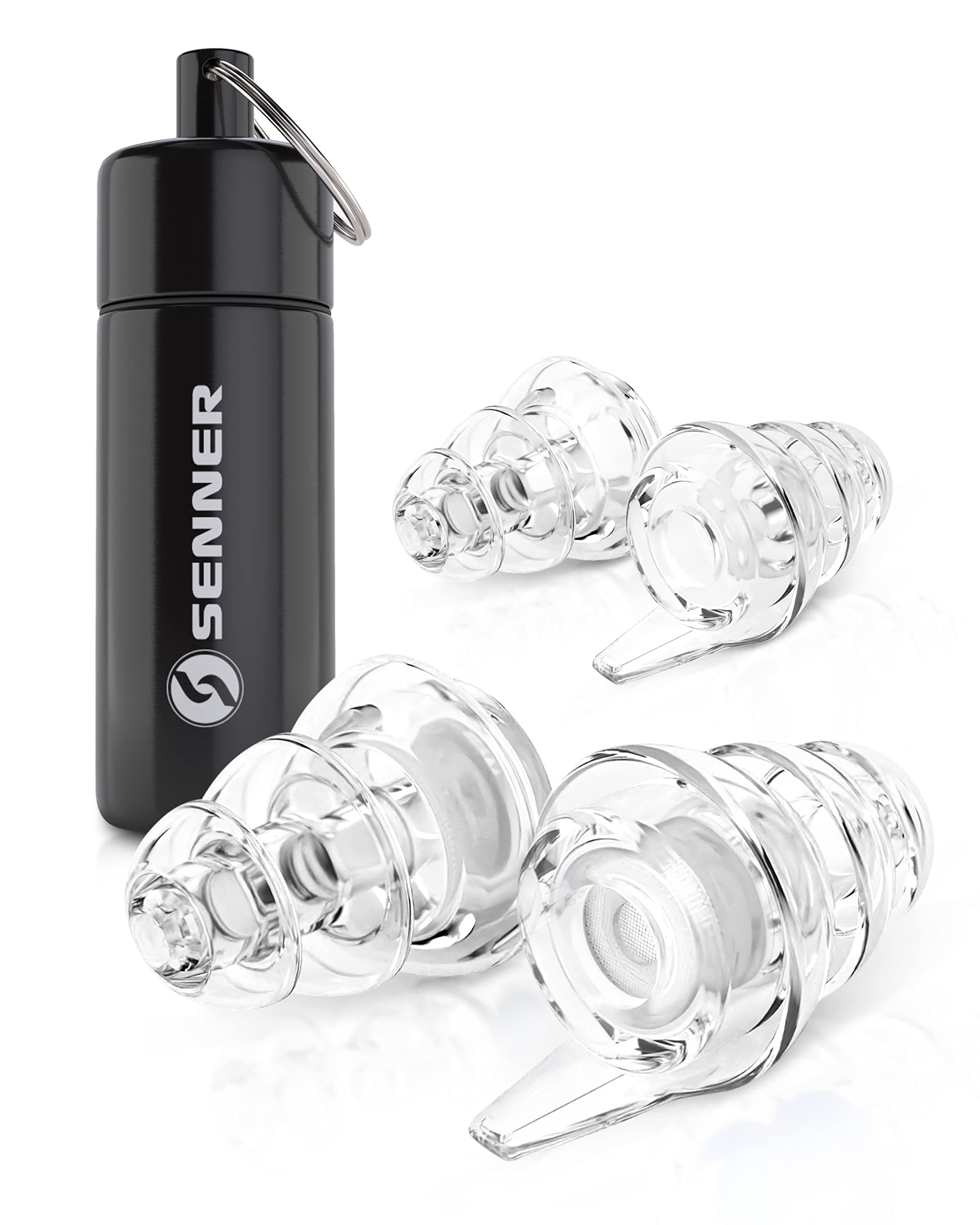 MusicPro Ear Protection Earplugs for Concert, Festival, Music and Disco with Aluminium Container, Clear/Transparent