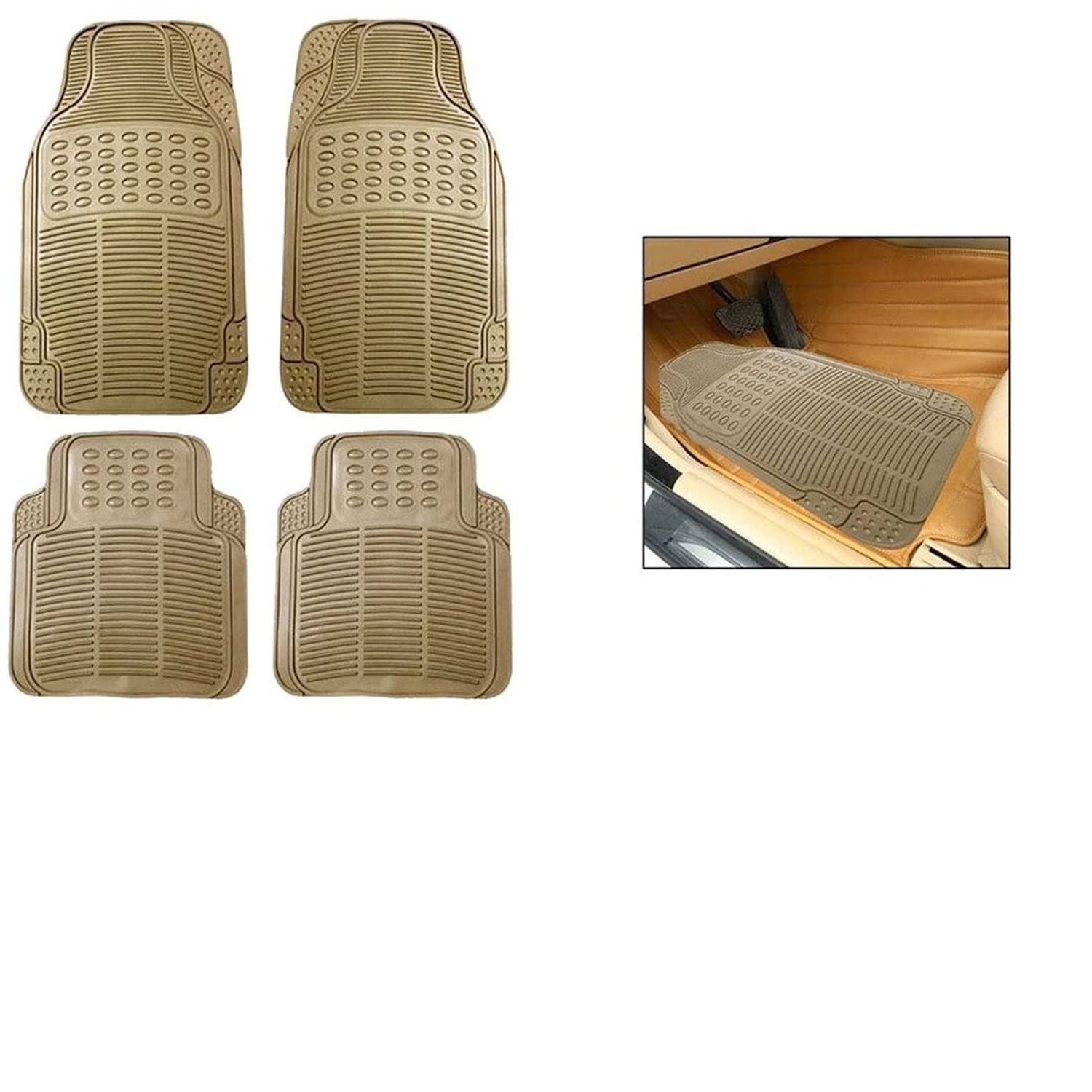 Allure Auto Beige Rubber Floor Mat for Tata Indica V2 [2006-2013] Turbomax DLE BS-IV