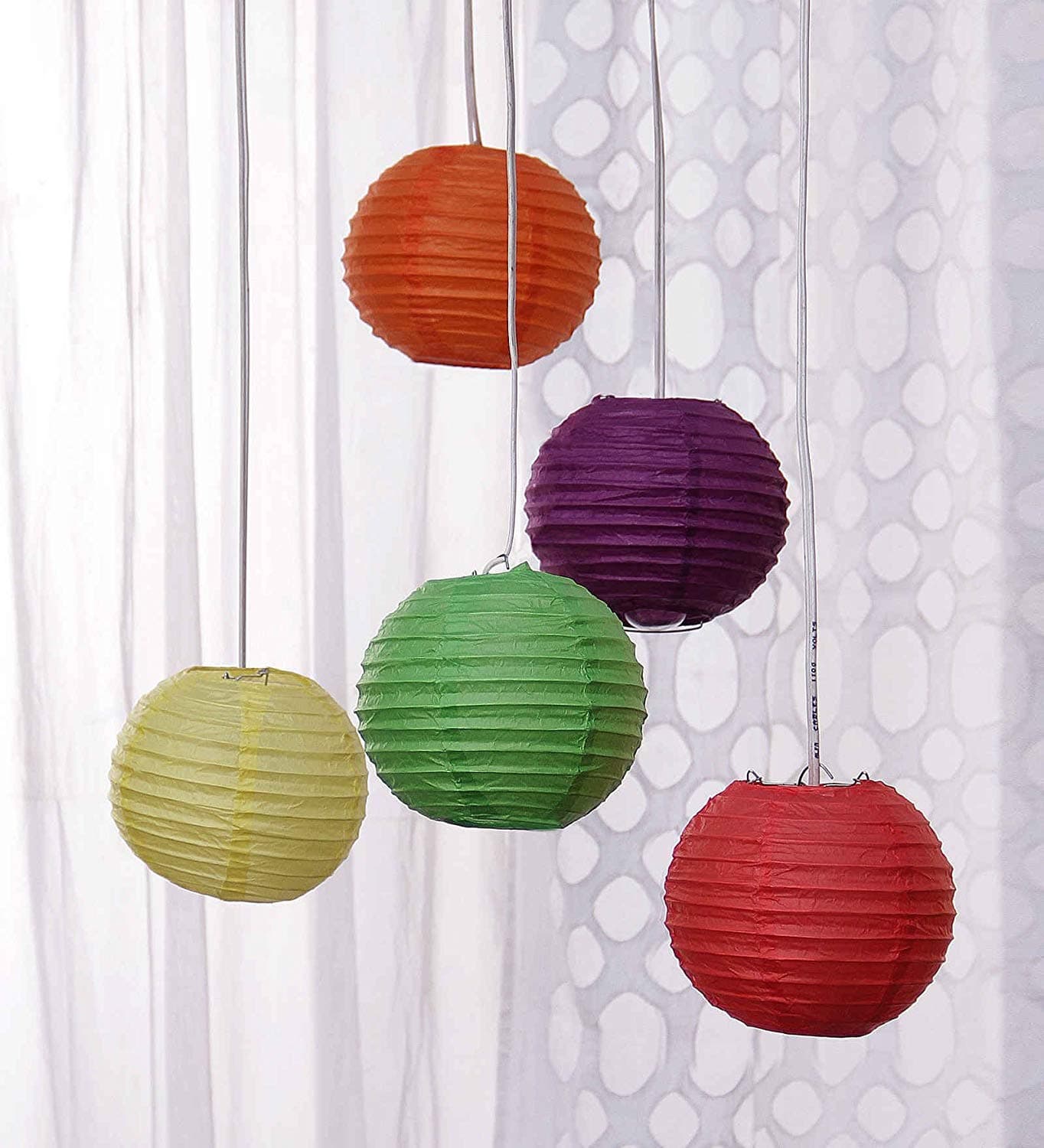 Paper Hanging Lantern Ball Lamp Shade for Diwali Party Decoration, 12-inch(Mix Colour) - Pack of 5