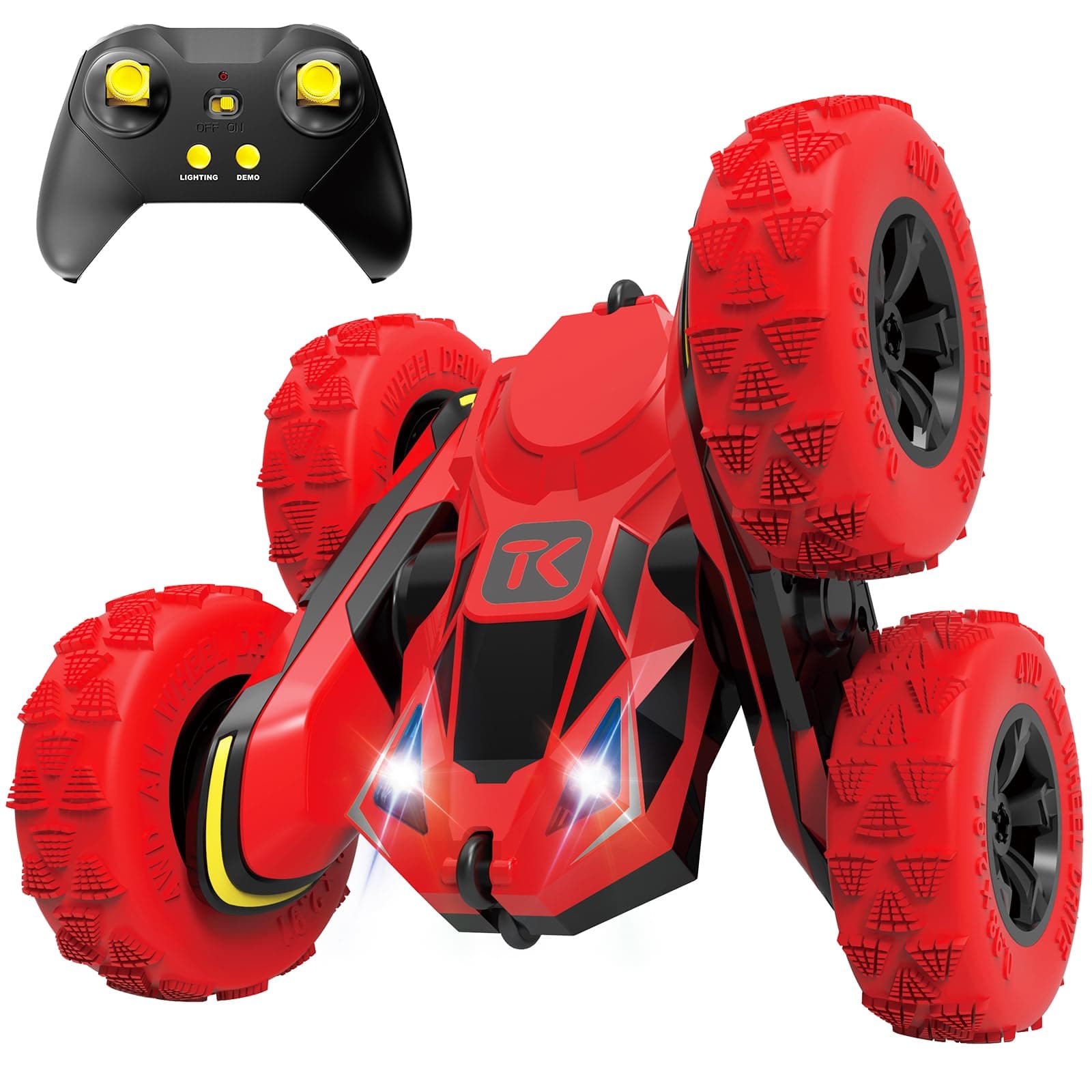 Threeking Remote Control Car, Stunt Car, 360 Degree Rotation Jump, RC Stunt Car, Electric RC Car, Double Wheel Drive, Double Sided Tumbling, 3D Transforming RC Dance Car, 1:28, 2.4 Ghz, Rechargeable Stunt Car for Kids, 4 Wheel Drive, Gift