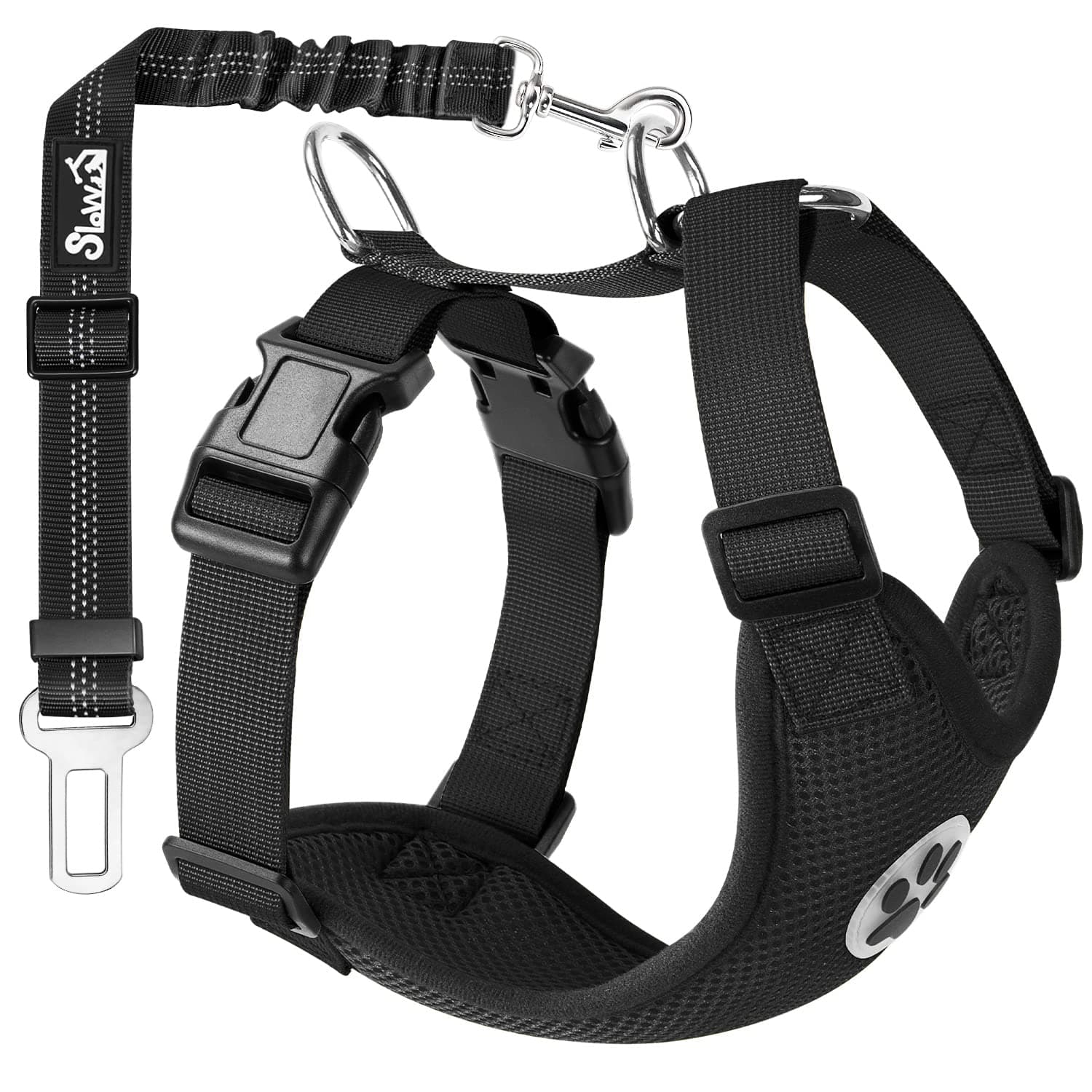Lukovee Dog Safety Vest Harness Seatbelt, Car Seat Belt Adjustable Pet Harnesses Double Breathable Mesh Fabric Vehicle Connector Strap