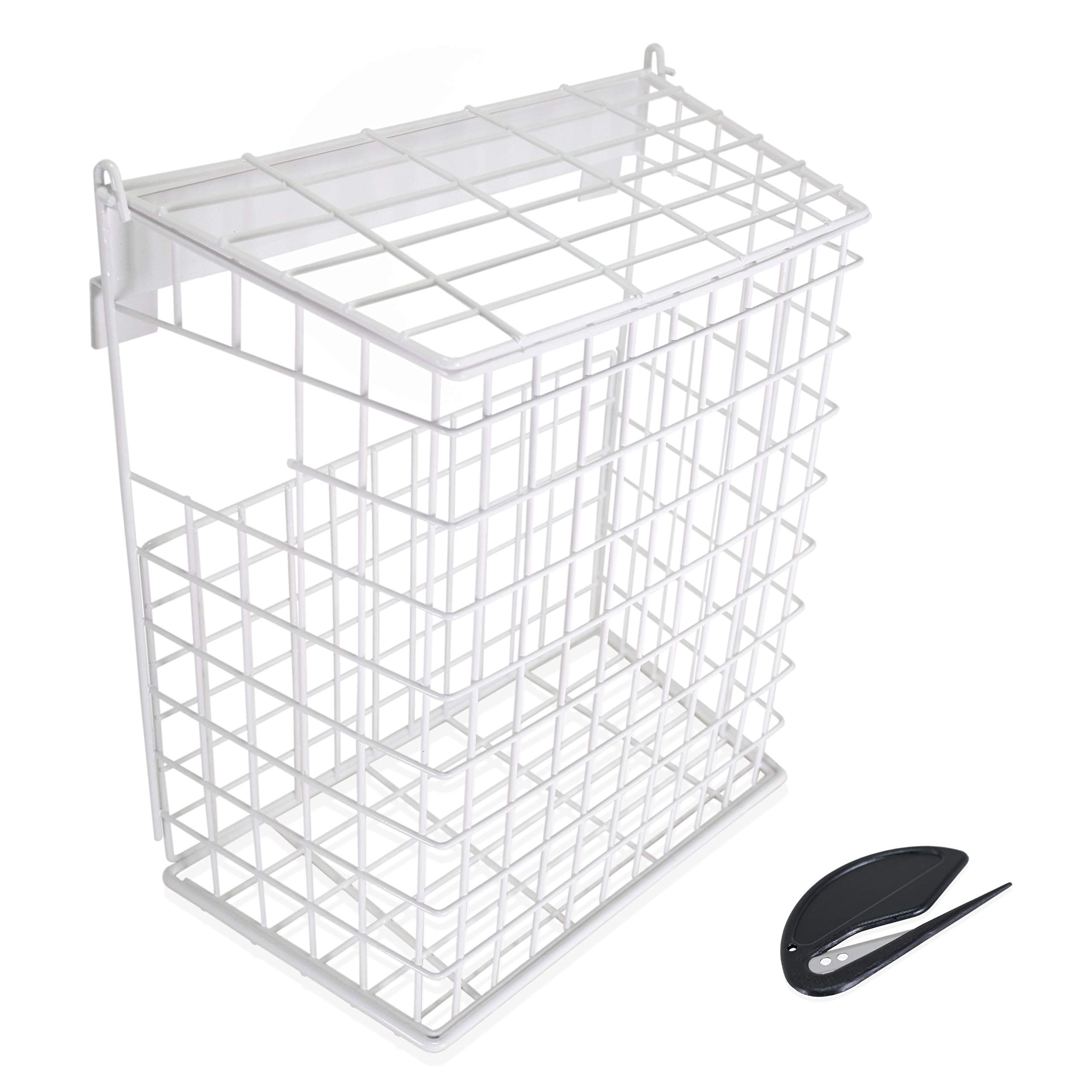Rowno Letter Box Cage Suitable for Most Door Types Including uPVC Doors in White. No Screws Fixing Required Steel Mail Catcher Basket Complete with Letter Opener
