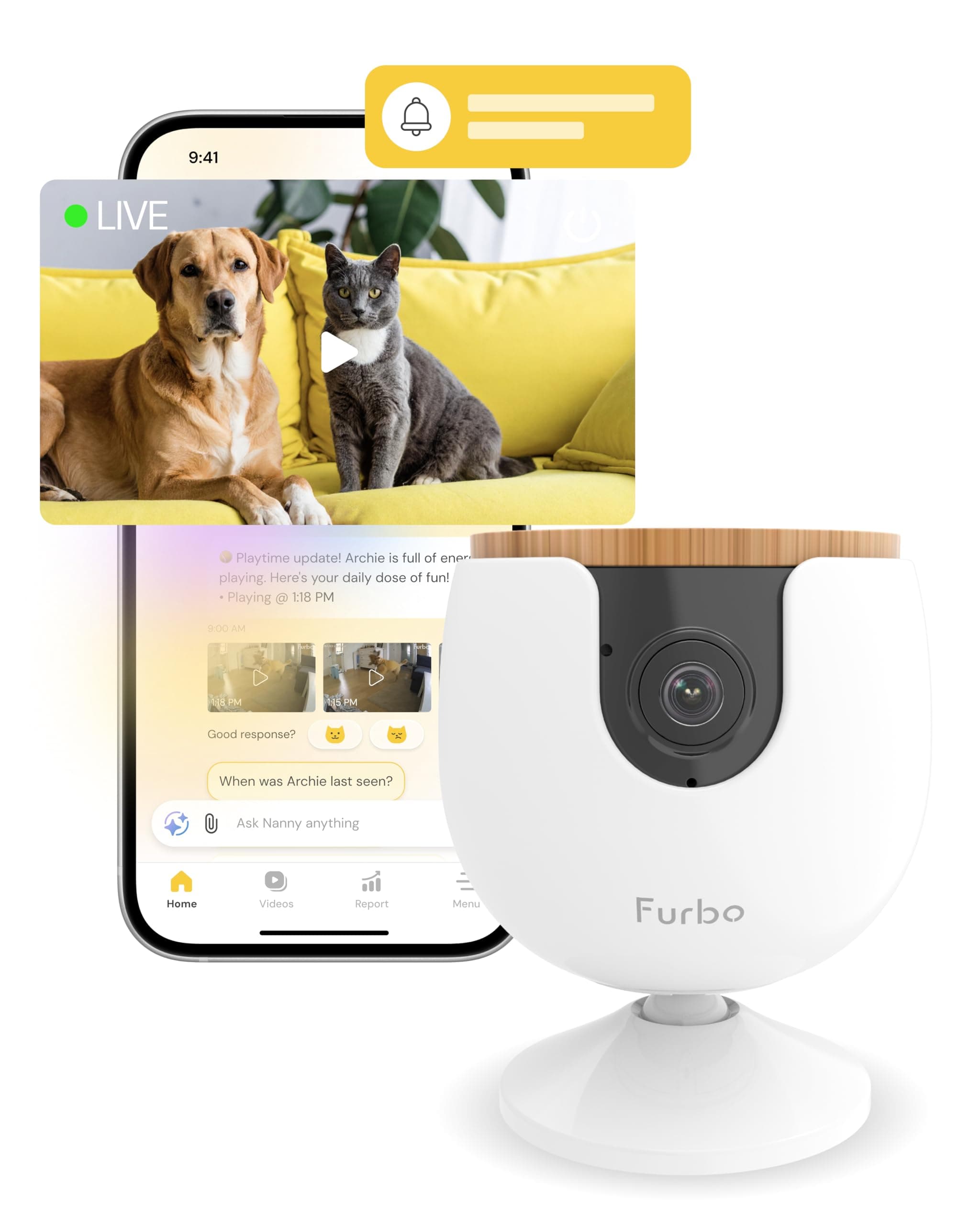 Furbo Mini Pet Camera [Subscription Required] Unlock Camera w/Paid Plan: Home Security with Dog & Cat Safety Alerts, 2-Way Audio, Mountable Smart Cam (Low Risk, 3mo Min. Cancel Anytime)