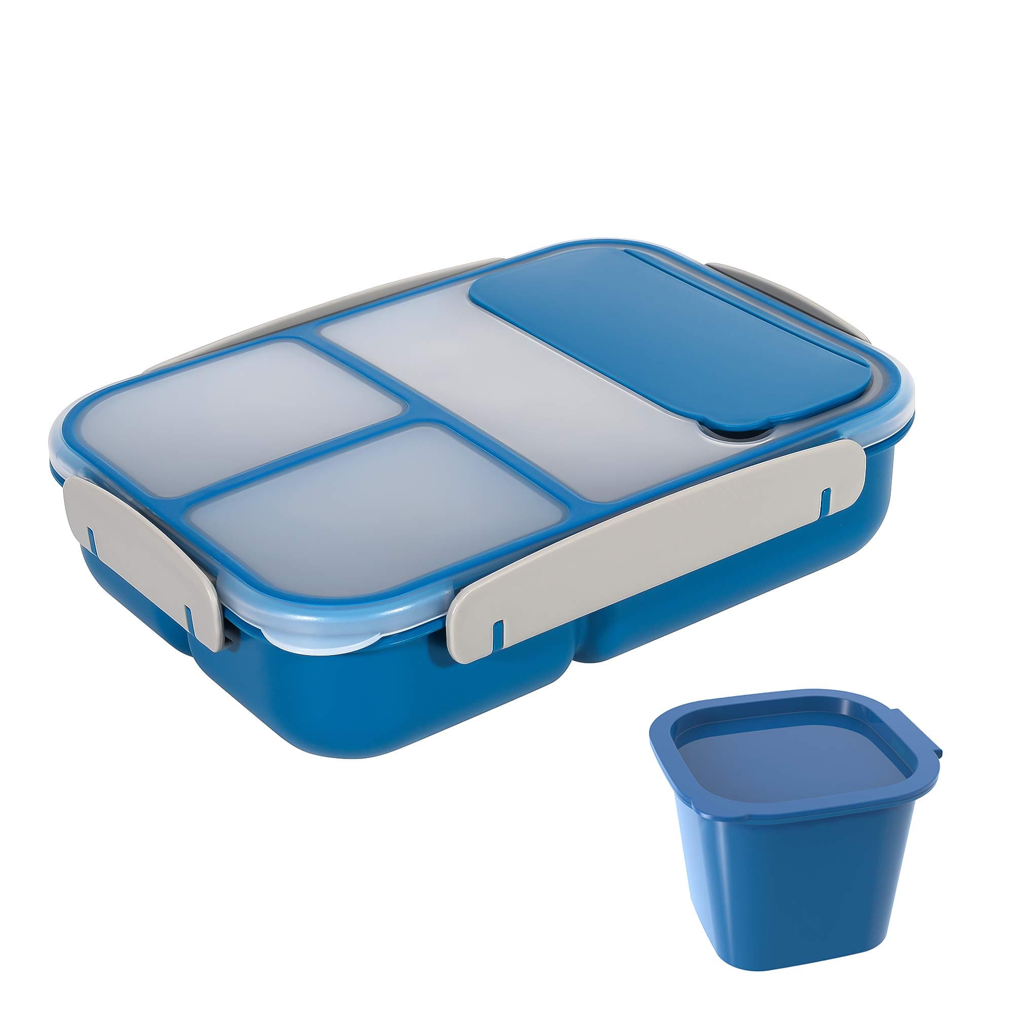 Tritace Bento Box XL for Adults - Reusable Sectioned Lunch Pack with 3 Sealed Compartments and Leakproof Lid - Extra Large 1800ml BPA-Free and Food-Safe Container with Cutlery Set and Sauce Jar - Blue