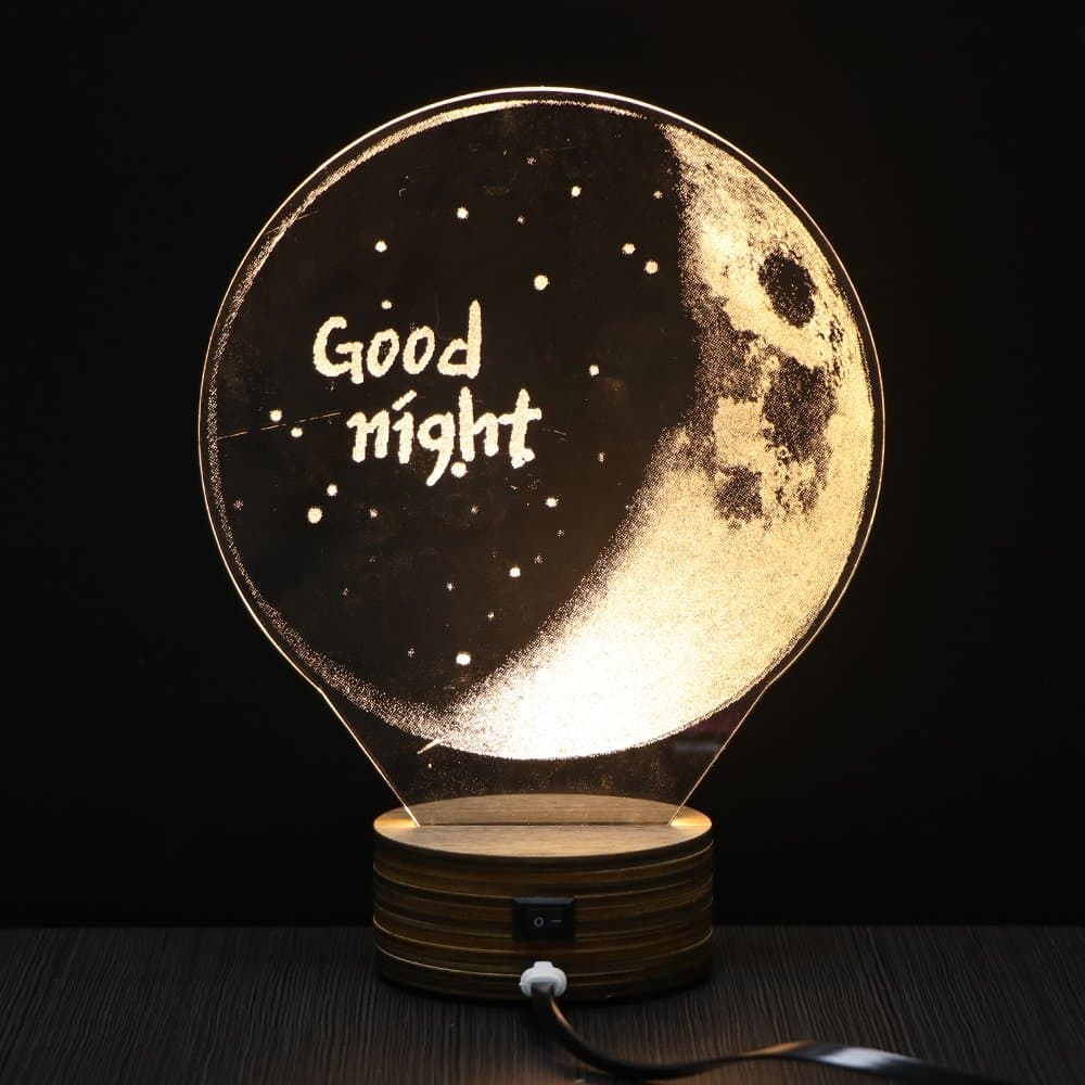 LED Table Lamp Jubapoz 3D Illusion Night Light Desk Lamp USB 3D Illusion Lamp, Acrylic Creative Gift Toys Decorations, Warm White (Moon)
