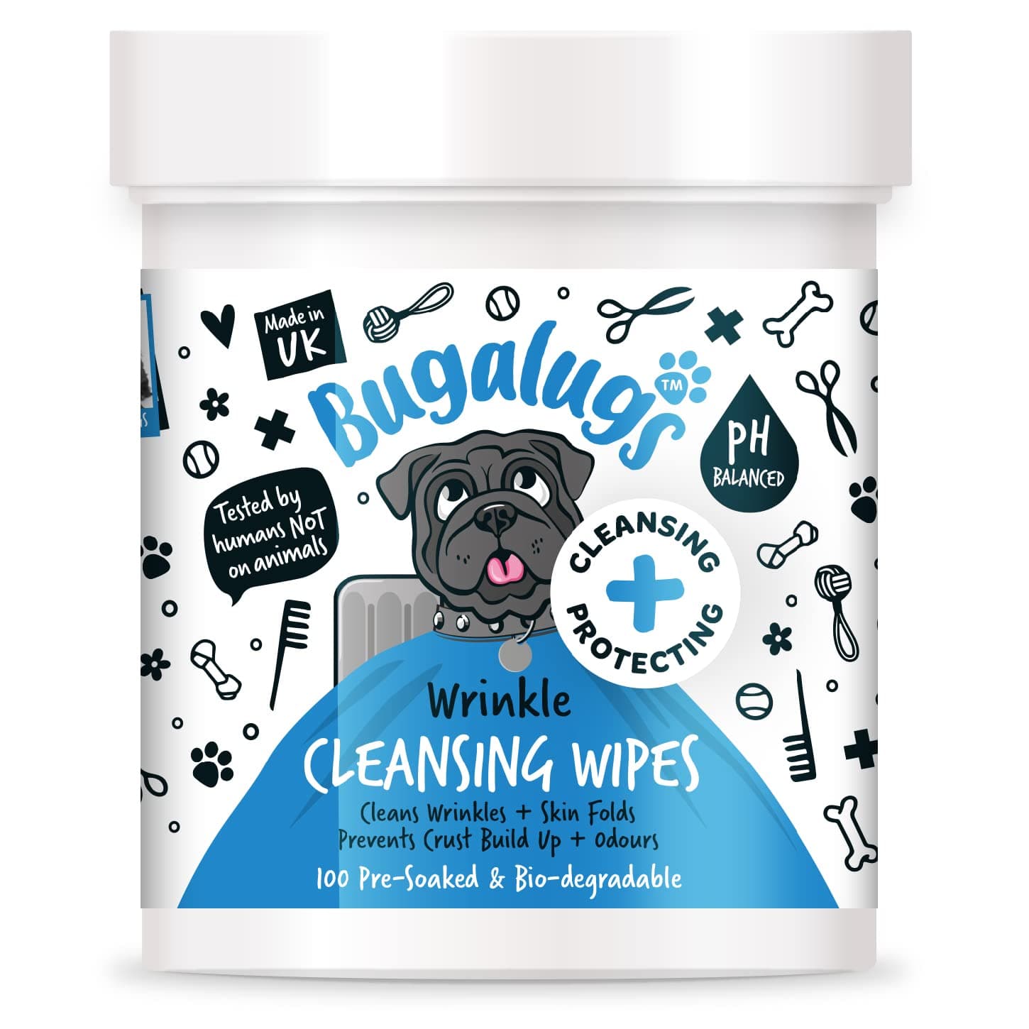 Wrinkle Dog Wipes for pawly skin - 100 Biodegradable dog grooming pet wipes. Use as Dog ear wipes, dog eye wipes, dog face wipes, Paw & Bum wipes for puppy, dogs & cat grooming