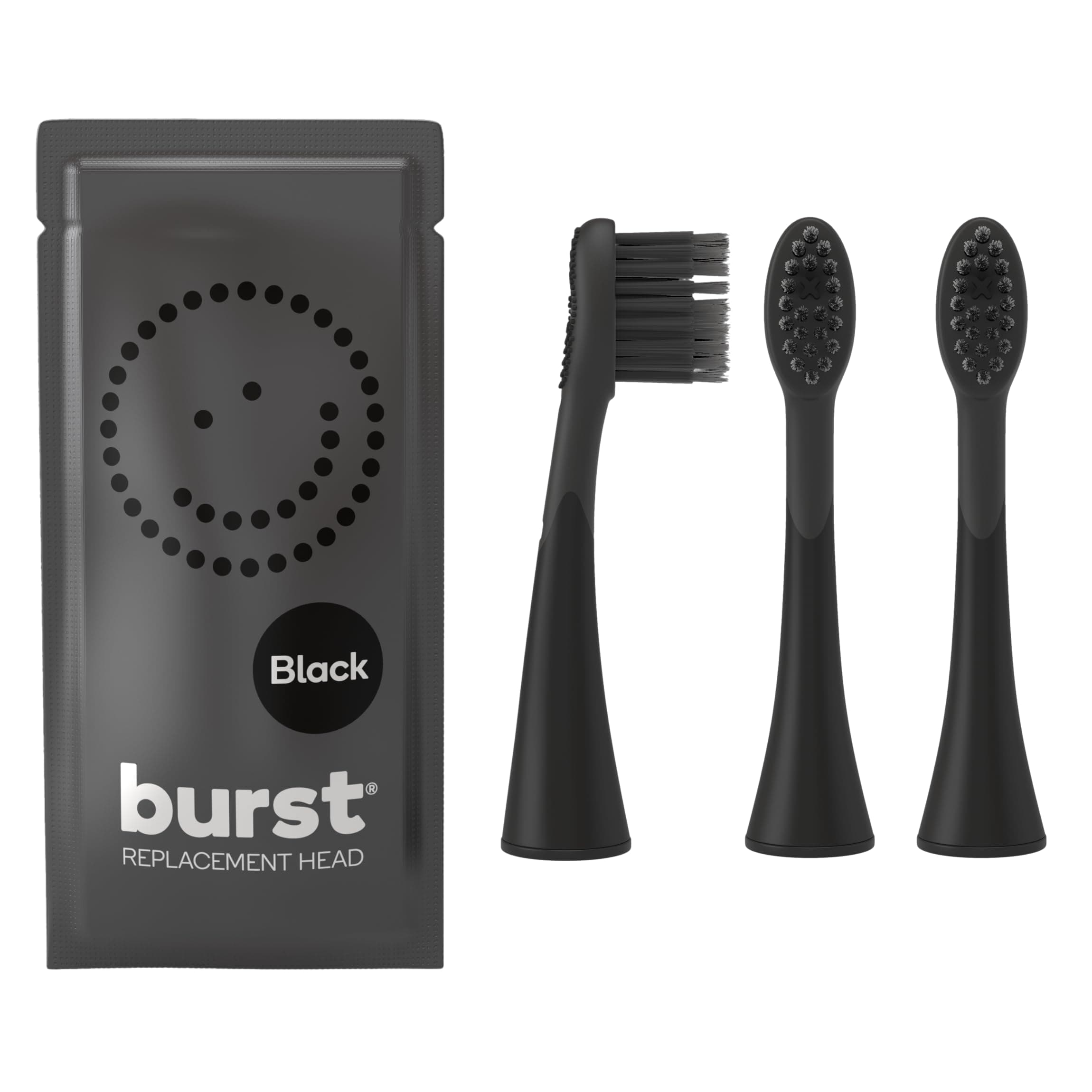 Replacement Electric Toothbrush Heads, Charcoal Bristles, BURST Sonic Toothbrush Compatible, Deep Clean, Healthier Smile, 3pk, Black