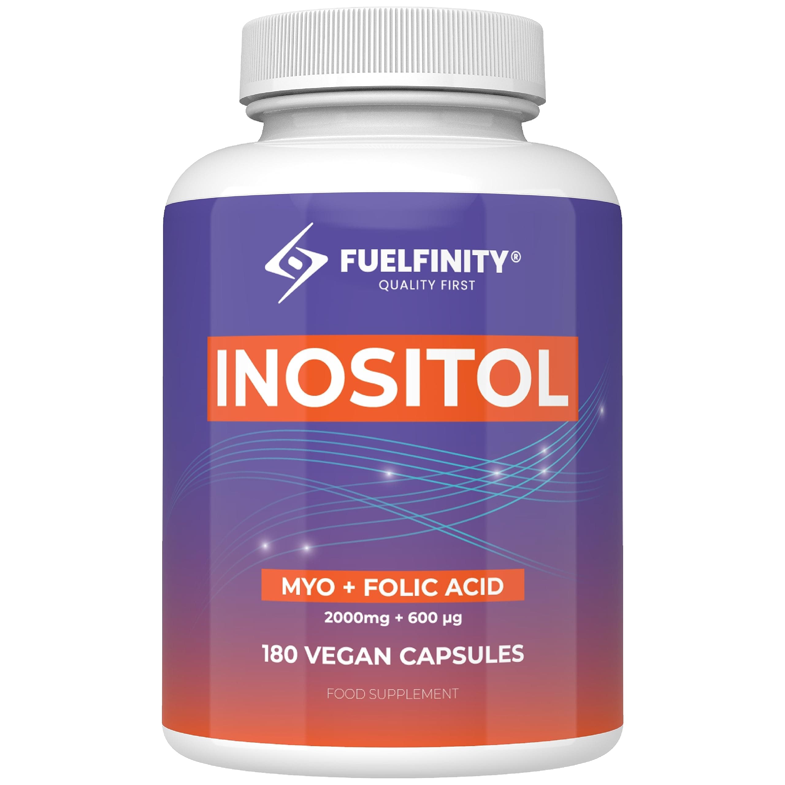 Myo-Inositol & Folic Acid | 2000mg Inositol | 180 Capsules | PCOS and Fertility Supplement | Vegan | FuelFinity® Superlative Manufacturing Standards | Capsule Format