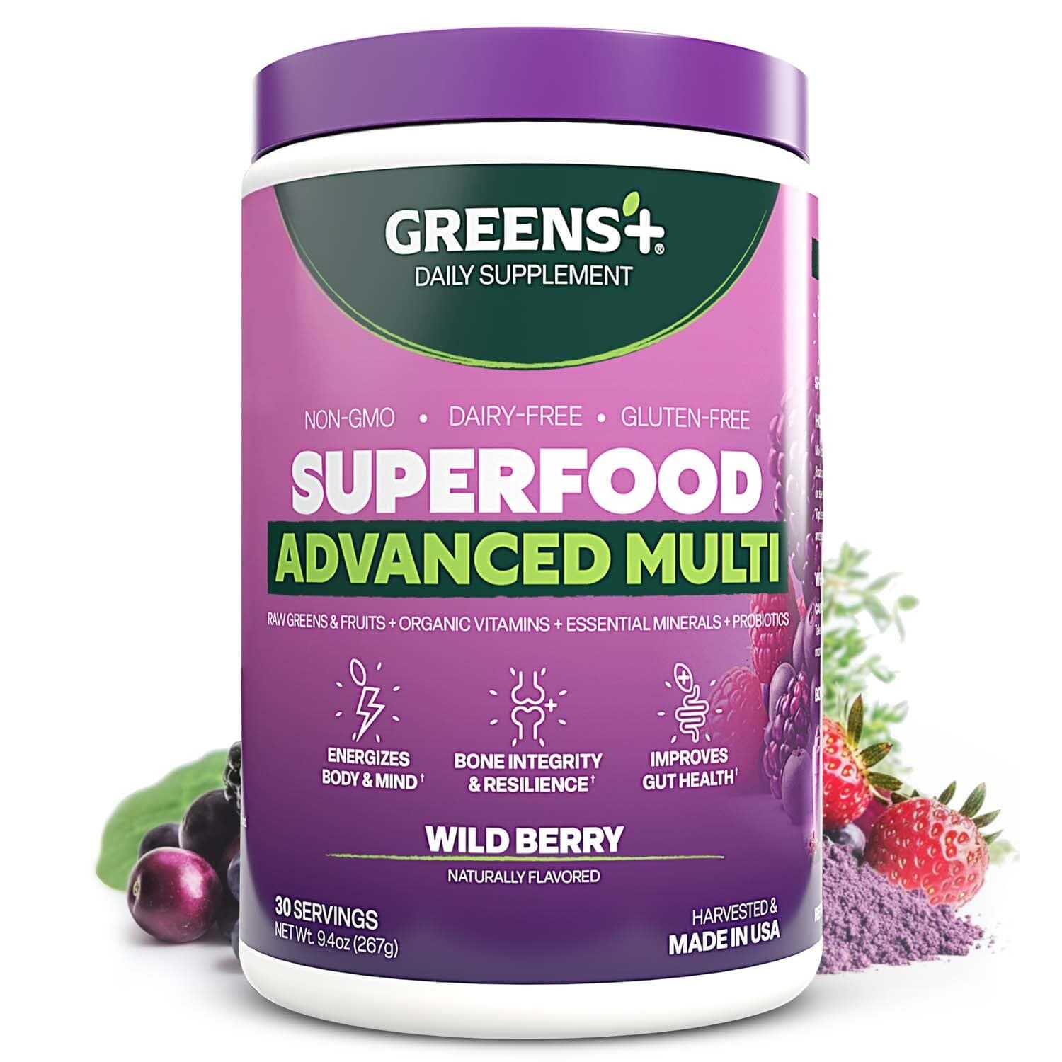 Advanced Multi Wild Berry Superfood Powder, Organic Blend, Vegan, Non-GMO, Soy-Free, Dairy-Free, Gluten-Free, Dietary Supplement with Vitamins & Minerals, 9.4 oz