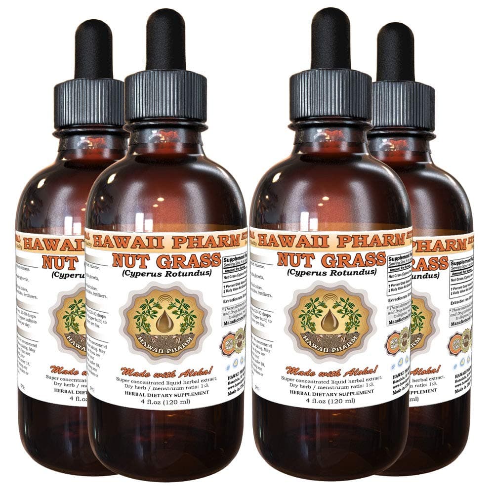 Hawaii Pharm LLC Nut Grass, Xiang Fu (Cyperus Rotundus) Tincture, Dried Rhizome Liquid Extract, Nut Grass, Herbal Supplement 4x4 oz