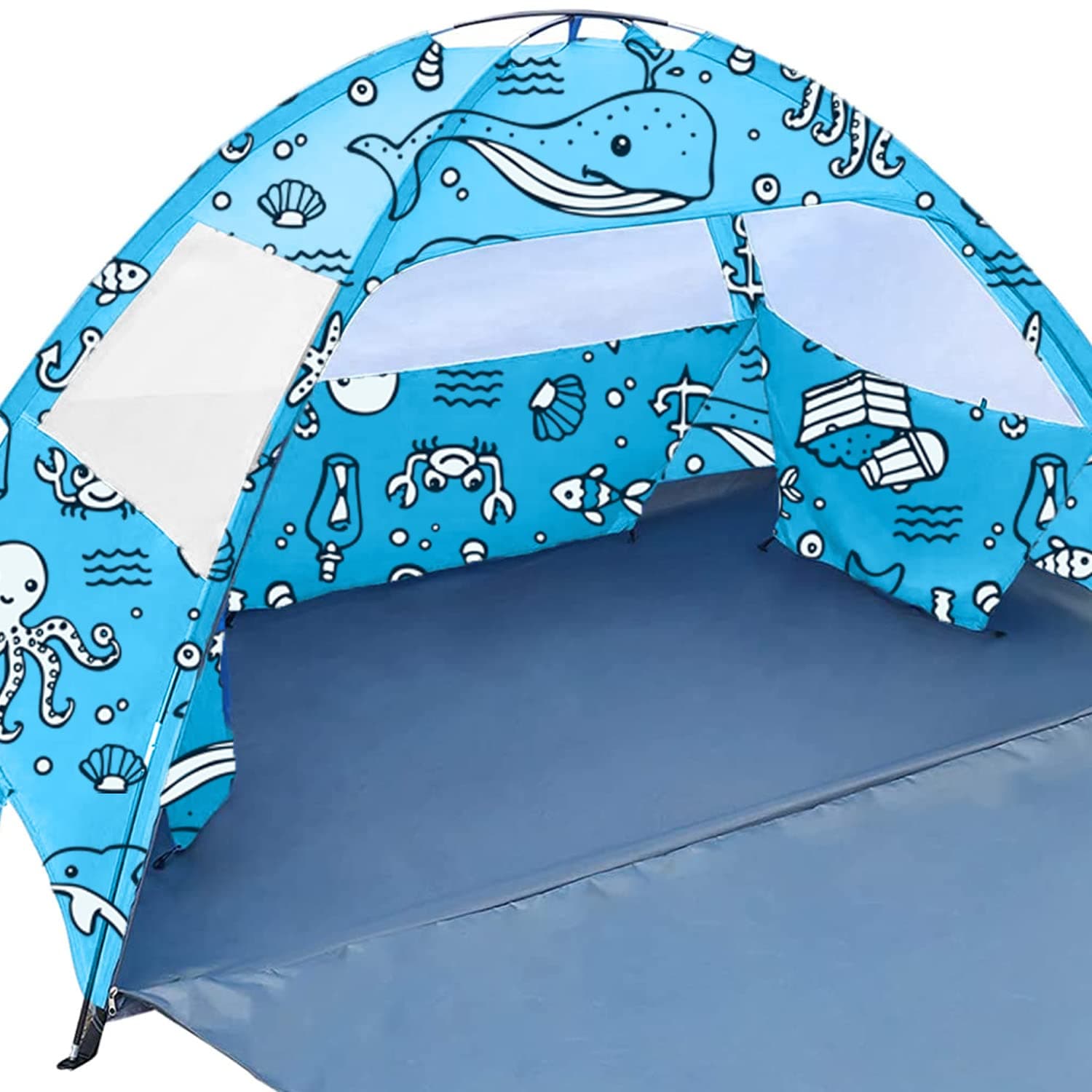 ANJ Outdoors Ocean World Beach Tent for Baby, Kids and Family | 3-4 Person Sun Shelter Sun Shade | UPF 50+ UV Protection | PU800 Waterproof Canopy Cabana| Tent for Beach or Camping
