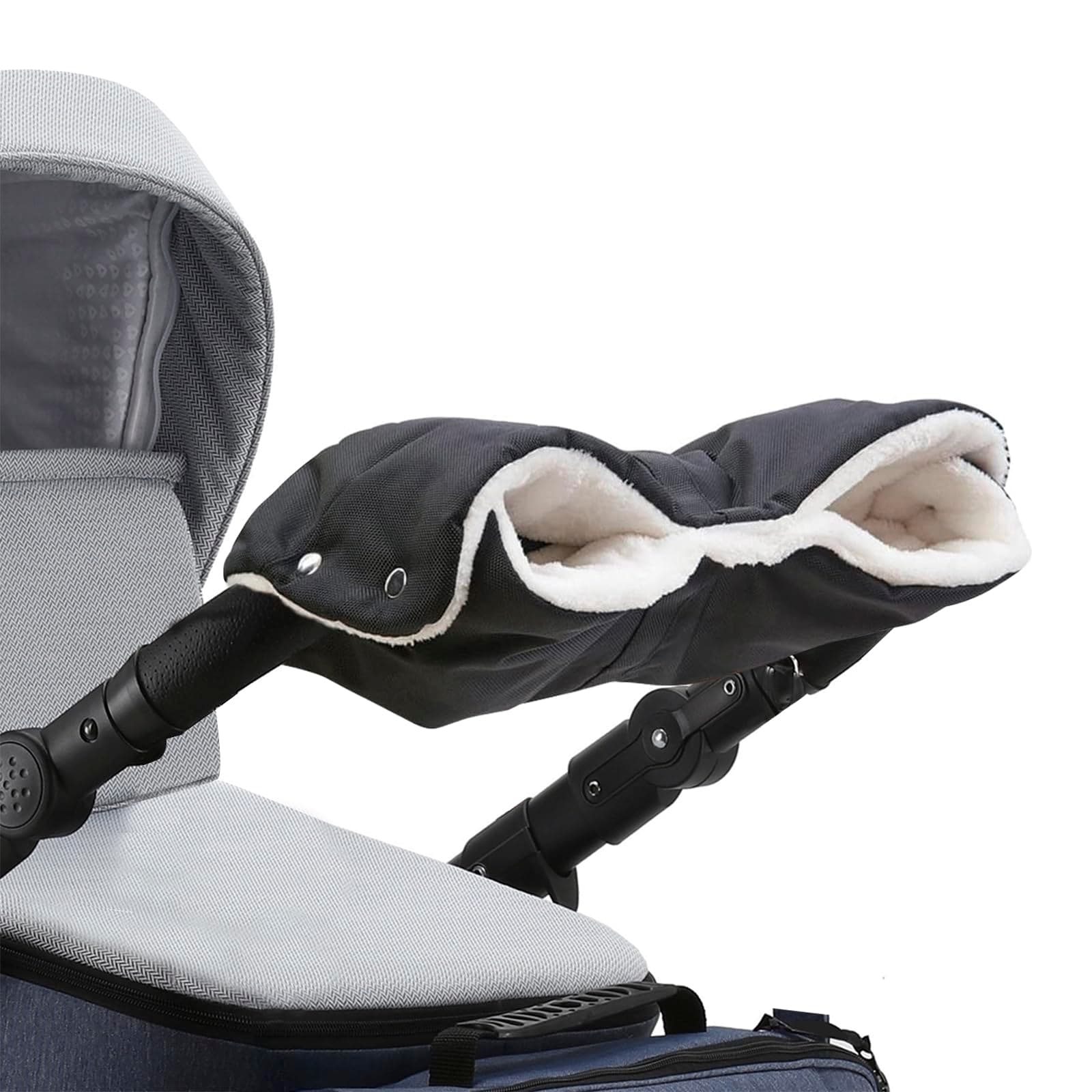 Baby Pushchair/Pram/Stroller/Buggy/Baby Carriage Gloves Universal Size Hand Muff Hand Warmer Waterproof Windproof Anti-Freeze Extra Thick Gray Lining Fleece - Black