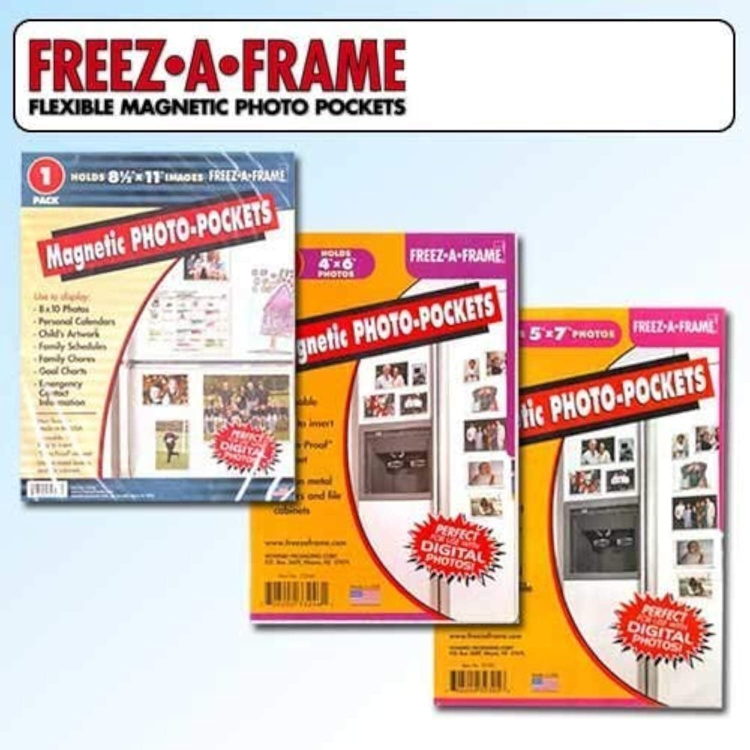 Clear Magnetic Picture Frames, Set of 4"x6", 5"x7" & 8.5"x11" Magnetic Photo Frames for Refrigerator, Freez-A-Frame