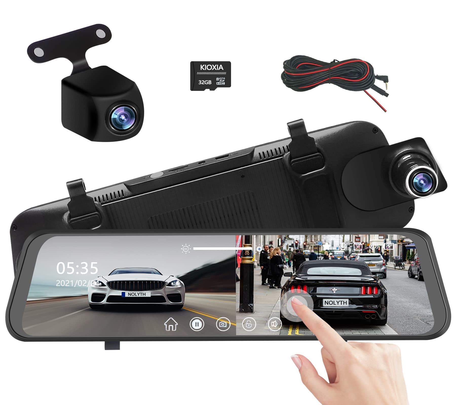 1080P Dash Cam Front and Rear View Camera for Cars, 10" Full Touch Rearview Backup Cameras HD Dash Camera with 32G Card, Night Vision, Loop Recording, G-Sensor