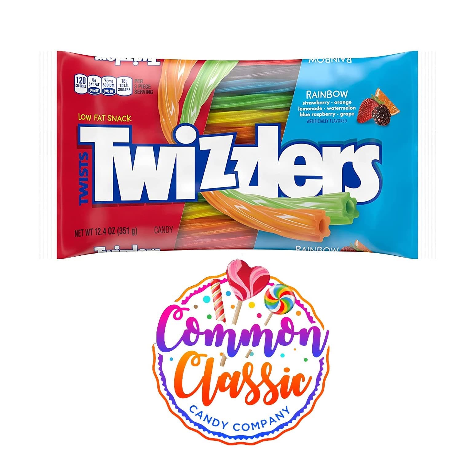 COMMON CLASSIC CANDYLicorice Twizzler Twists - Rainbow Twists Candies, 12.4 oz (Pack of 1)