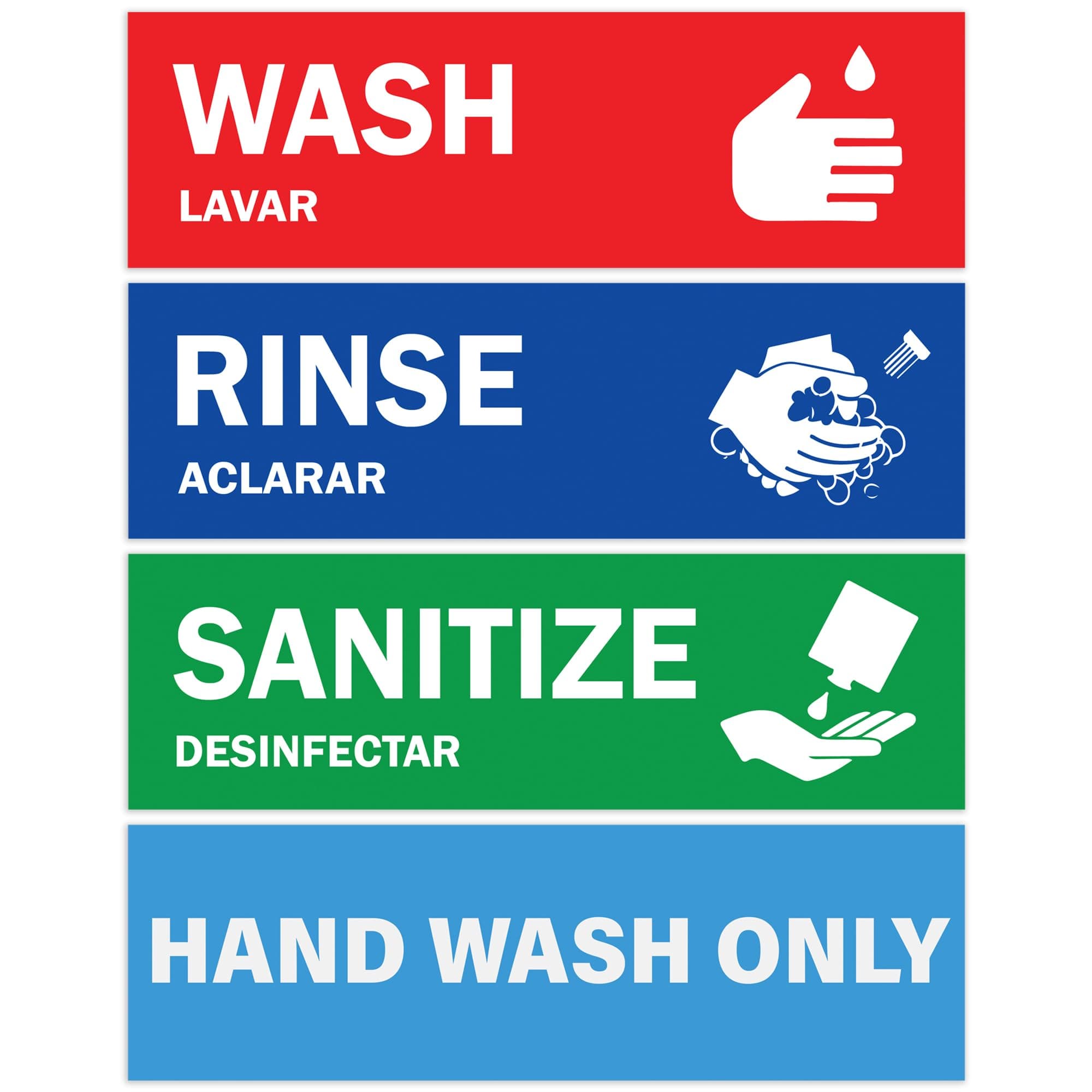 Wash, Rinse, Sanitize Sink Labels - Ideal for 3 Compartment Sink - 2.75" x 9" - Perfect Sticker Signs for Restaurants, Commercial Kitchens, Food Trucks, Bussing Stations, Dishwashing or Wash Station