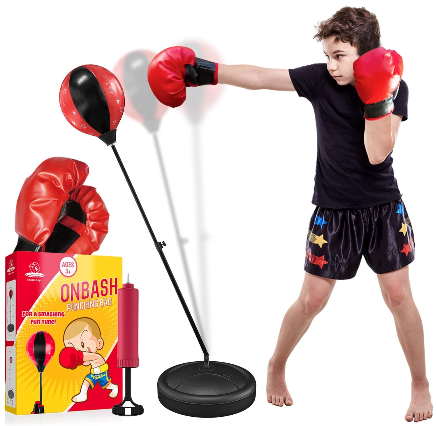 Punching Bag Set for Kids with Boxing Gloves & Hand Pump - 3-8 Years Old Adjustable Kids Punching Bag with Stand - Top Gifting Idea for for Girls & Boys- Portable & Long-Lasting