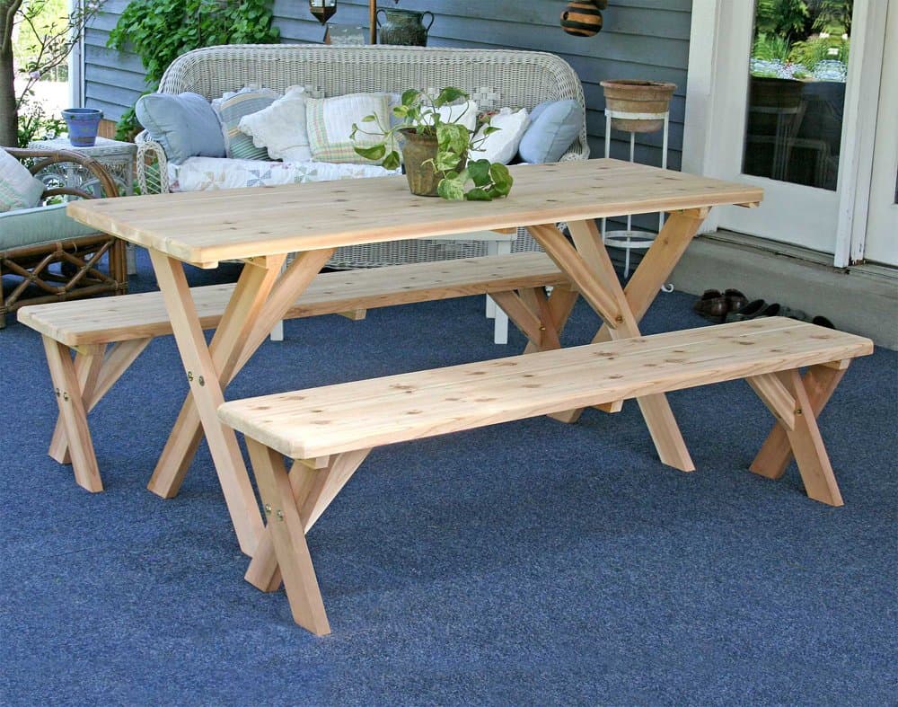 Creekvine Designs Red Cedar 27" Wide 10' Backyard Bash Cross Legged Picnic Table with Detached Benches