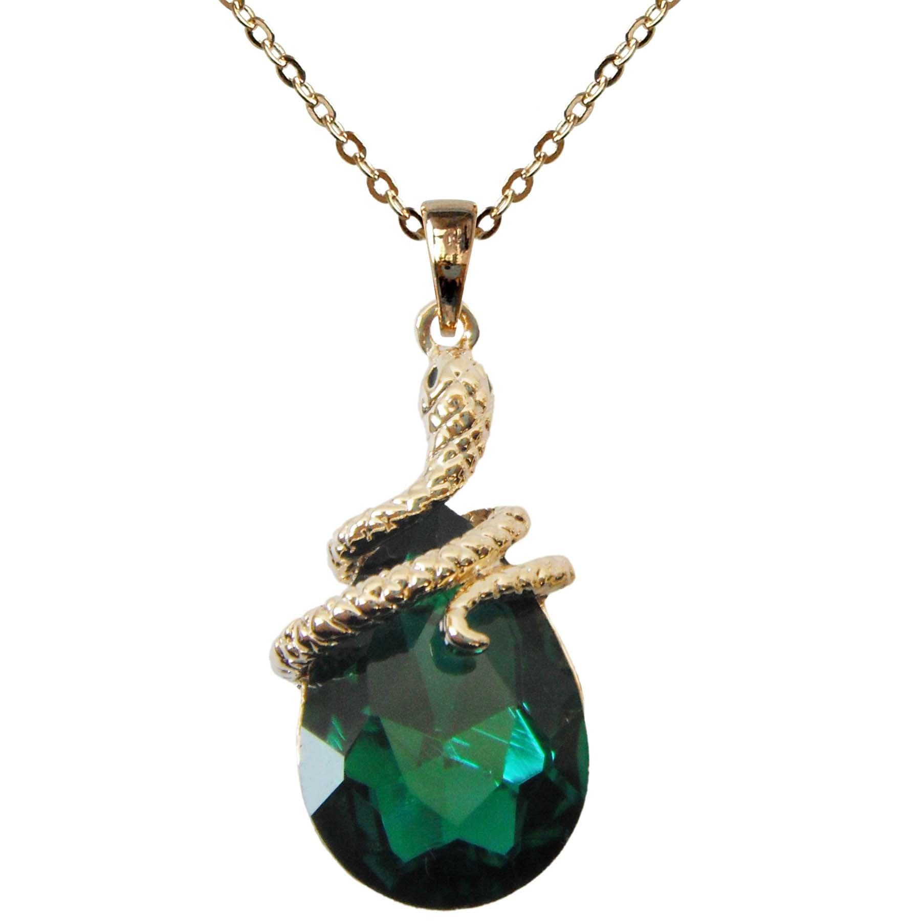 18k Gold Plated Water Drop Crystal Multicolor Zircon Snake Pendant Necklace 16"+2"