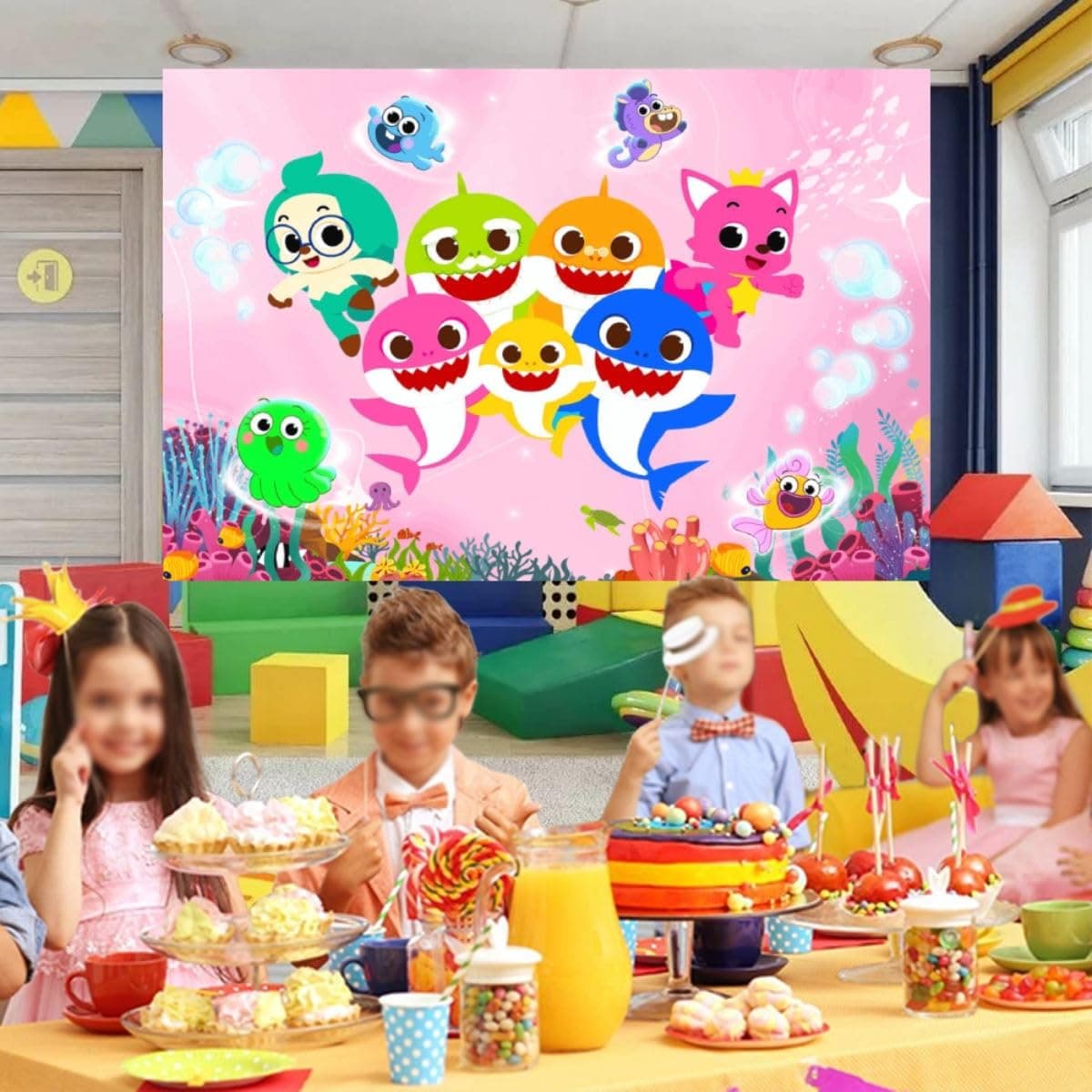 3D Print Anime Game Theme Party Supplies Birthday Decorations Cute Party Favors Happy Birthday Party Stuff Decor Room Picture Backdrop for Party Custom Cartoon Anime Baby Shower Backdrop (5x3.3 FT)