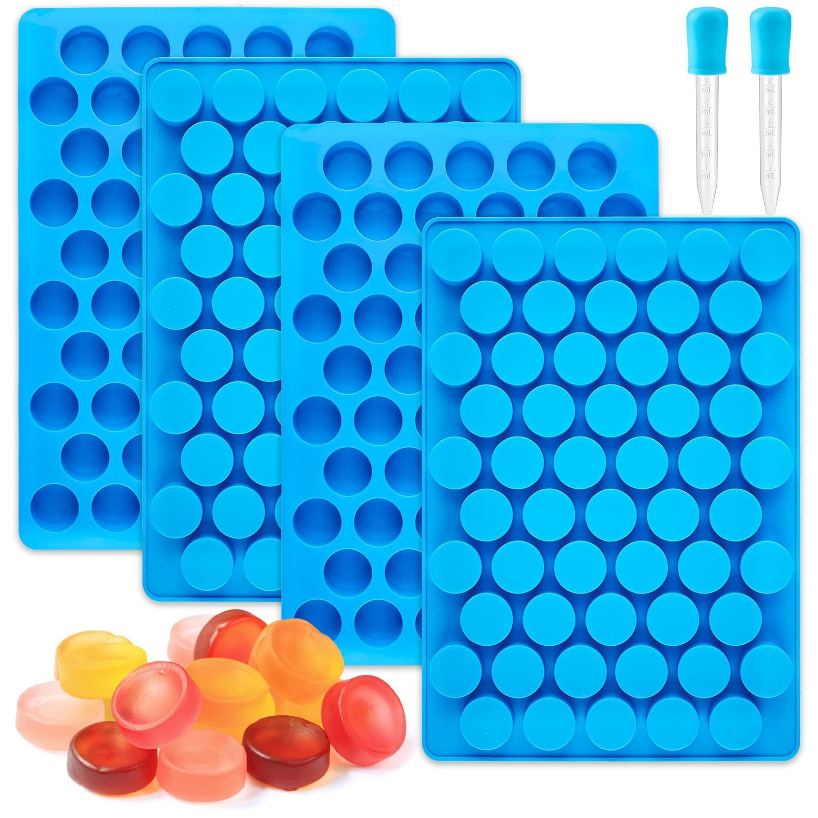 JOERSH Round Candy Molds Silicone Molds for Hard Candy, Gummy, Caramels, Chocolate, Ganache, Ice Cubes, 220 Cavity