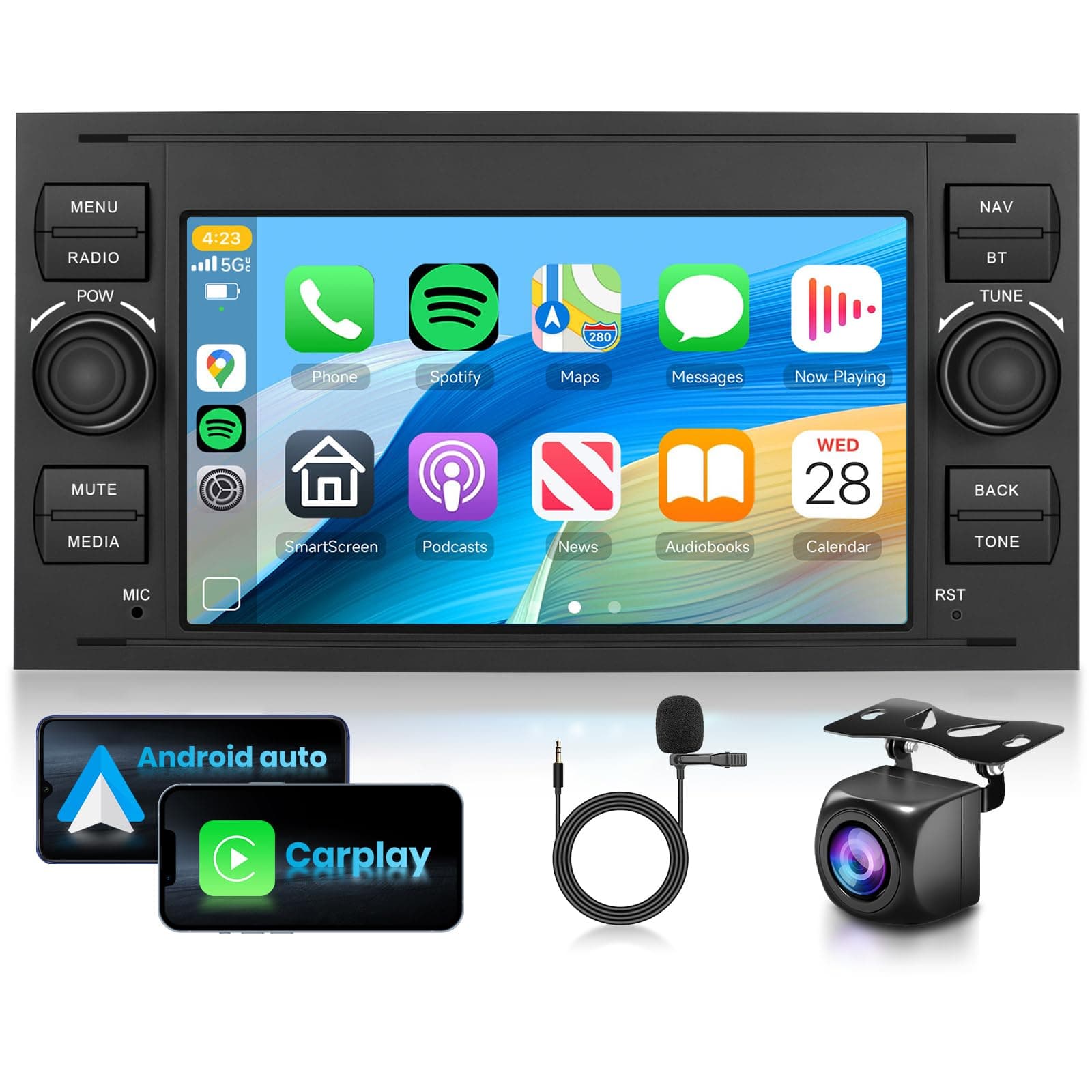 for Ford Transit 05-16/Ford Focus 05-08/Ford Fusion 05-11/Ford Fiesta 05-17 Connect 【2+64G】 Wireless Carplay/Android Auto,Android 7" IPS DSP GPS WiFi BT FM/RDS Mirror Link SWC Backup Camera