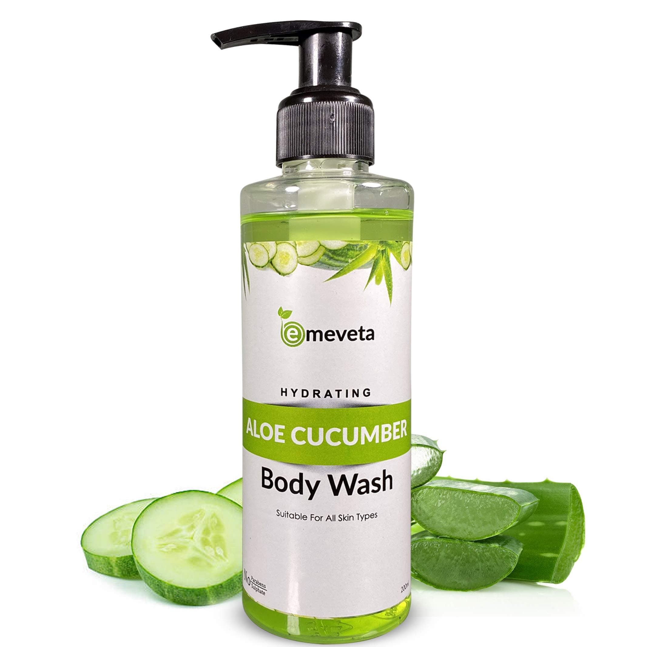 EMEVETA Shower Gel Hydrating Aloe Cucumber Body Wash & Shower Gel For All Skin Types with Aloe Vera, Cucumber and Tulsi Extract 200ML