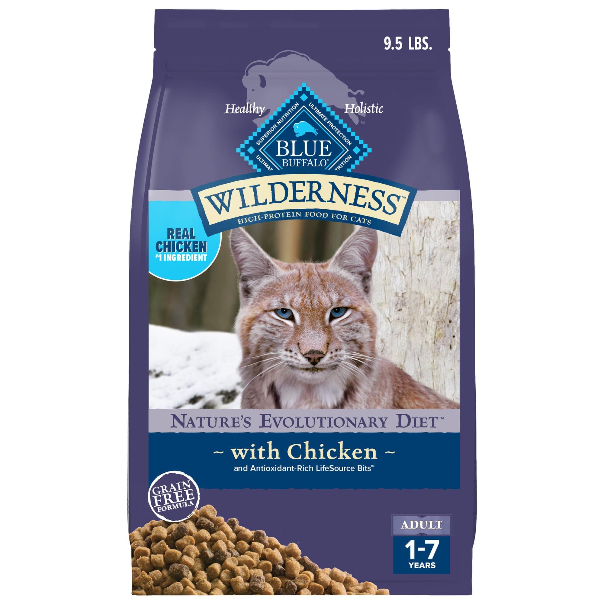 Wilderness Nature's Evolutionary Diet High-Protein, Grain-Free Natural Dry Food for Adult Cats, Chicken, 9.5-lb Bag