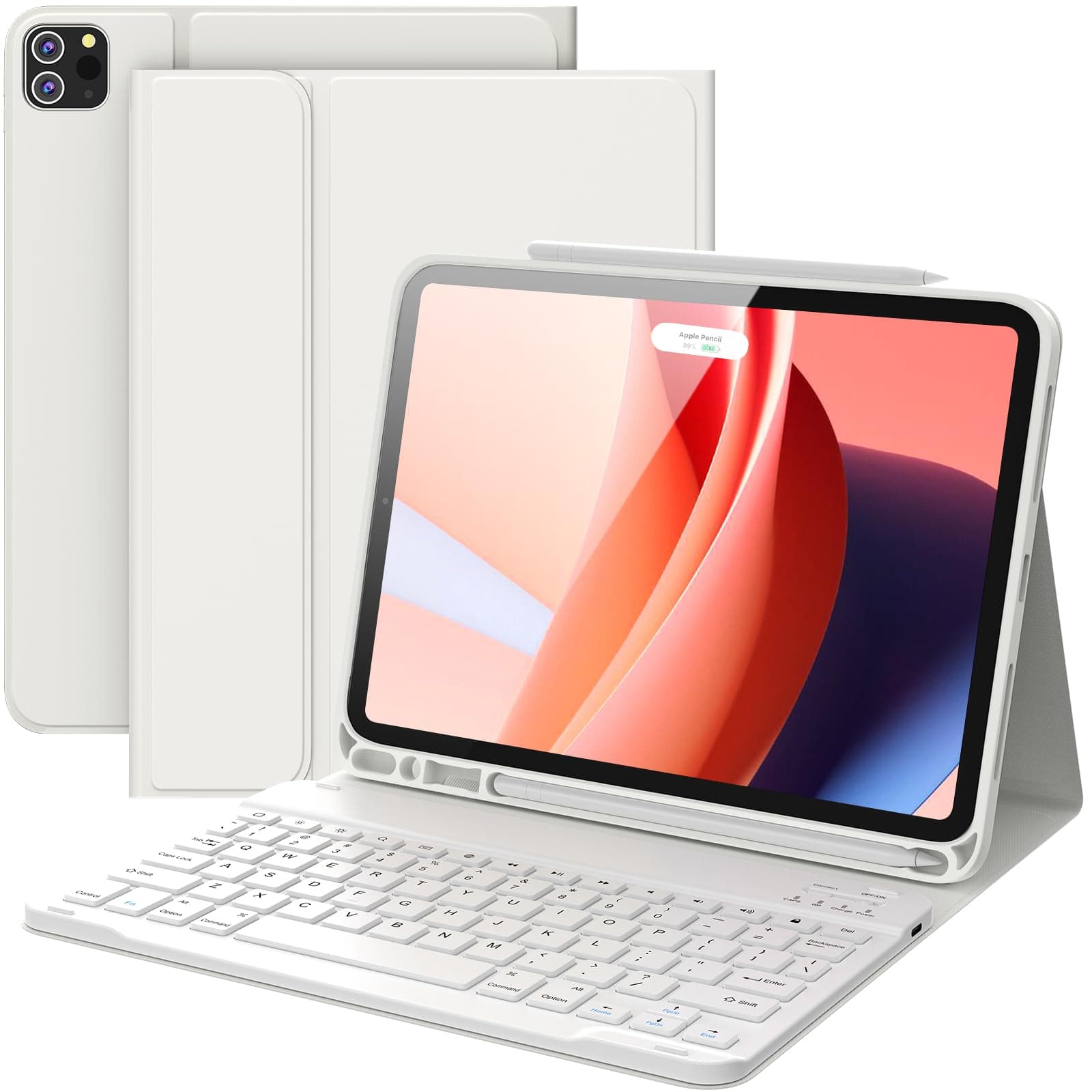 CHESONA for iPad Air 11 Inch Case with Keyboard M3/M2 (2025/2024), Rechargeable Wireless Keyboard, Detachable - Pencil Holder, for iPad Pro 11 (4th/3rd/2nd/1st Gen) & iPad Air 5th/4th Gen, White