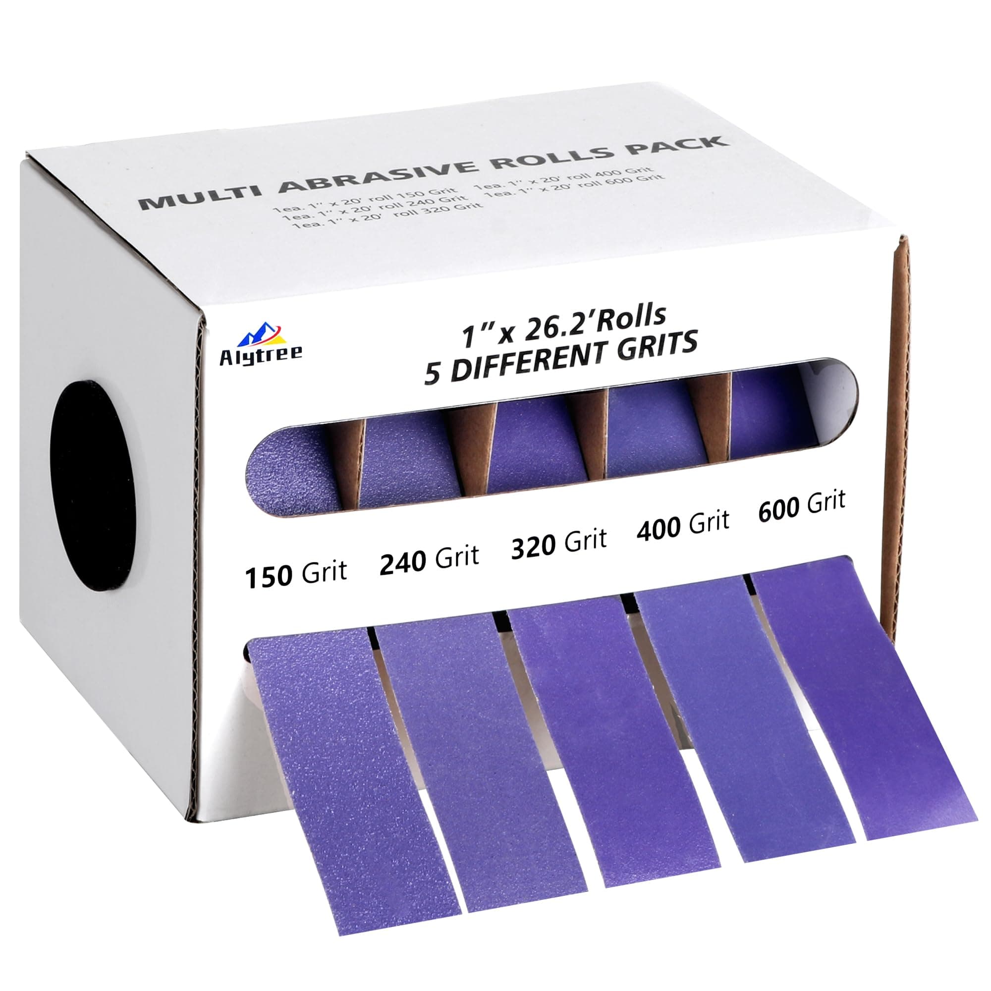 5 Grits Emery Cloth Roll, 150 240 320 400 600 Grits Abrasive Sand Paper for Metal and Wood Furniture with Dispenser - 8M Purple Sandpaper Rolls