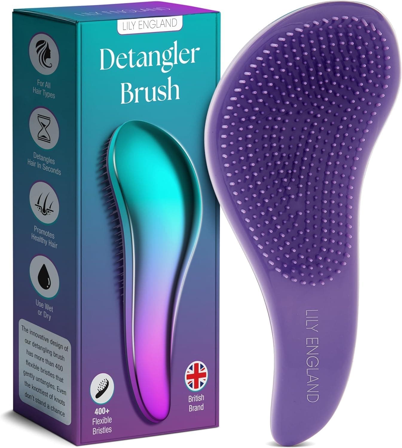 Lily England Detangle Hair Brush for Curly Hair, Straight, Dry & Wet Hair - Detangling Hair Brush for Thick Hair & Fine - Curly Hair Brush for Kids, Women, & Toddlers - Vegan Detangler Hair Brush