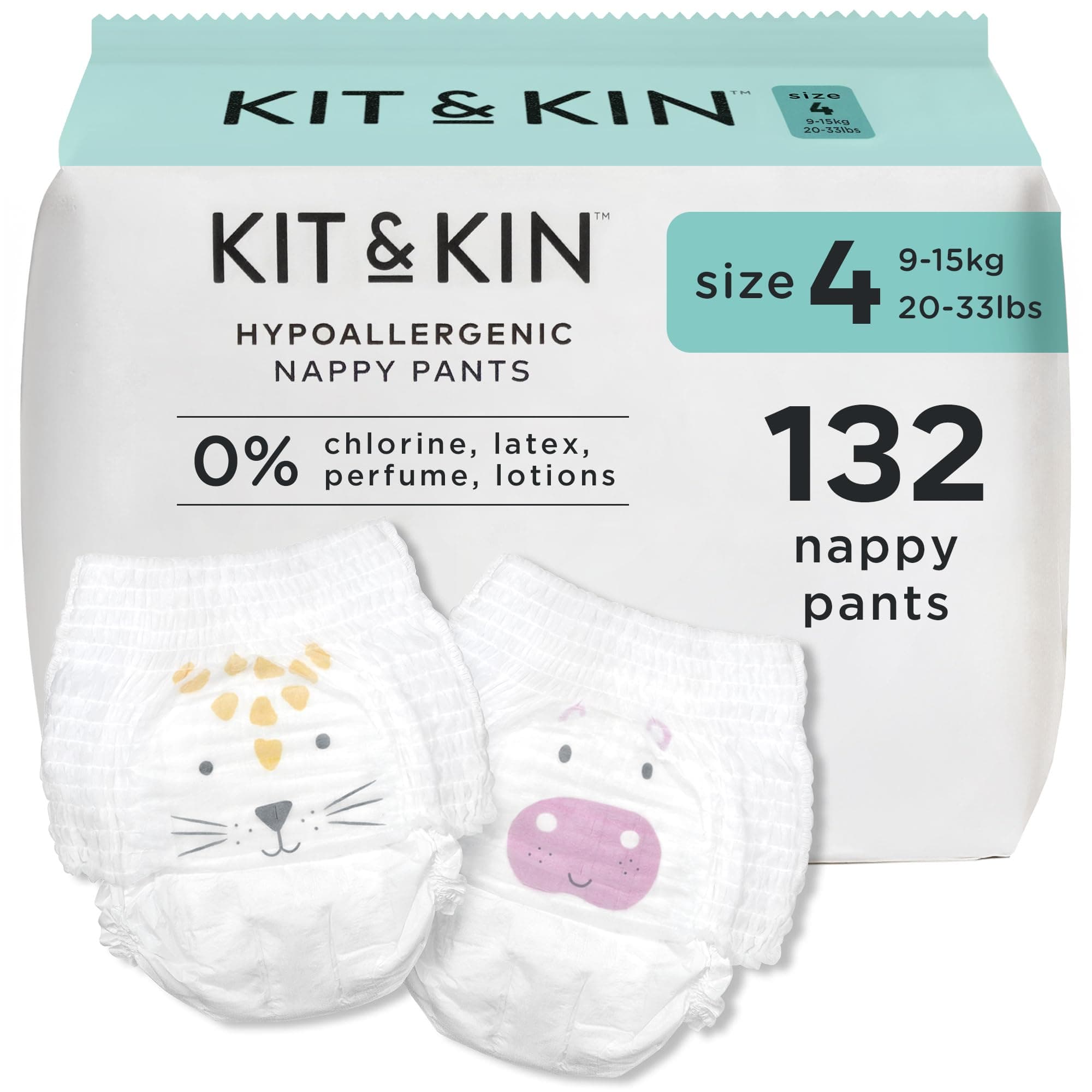Premium Nappy Pants Size 4 | 9-16 kg / 20-33 lbs | Maxi Pull Ups | 6 Packs / 132 Pants | Hypoallergenic | Vegan & Chlorine-Free | Superior up to 12 Hour Leak Protection