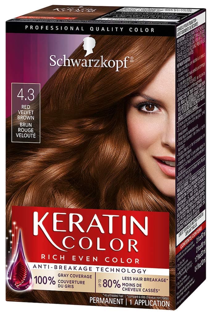 Keratin Color Permanent Hair Color Cream, 4.3 Red Velvet Brown
