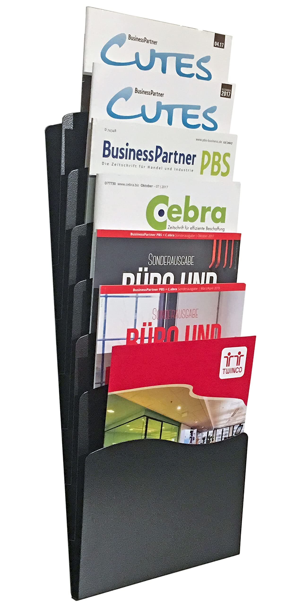 Twinco A4 Metal Wall Literature Display with 7 Compartments, Black