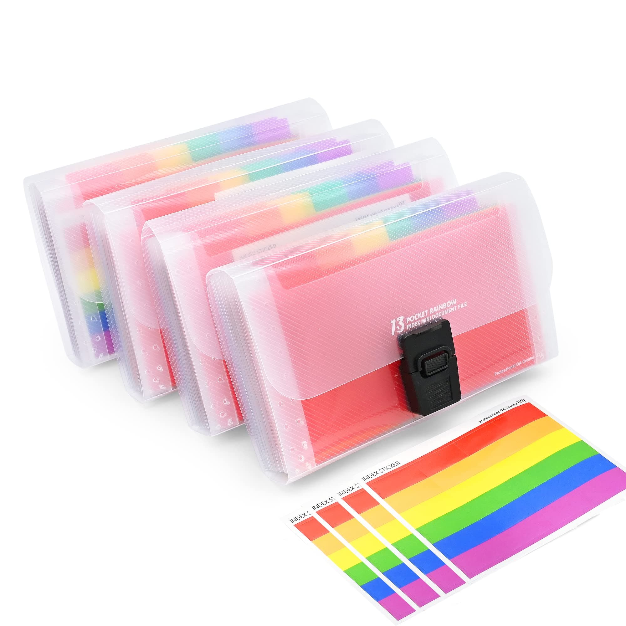 4 Pack Expanding File Folder, A6 Size 13 Pockets Portable Accordion Folder Expandable File Rainbow Document Organiser Expanding Ticket Accordion File Organiser Folder Plastic Bills Storage18x10.5x3cm