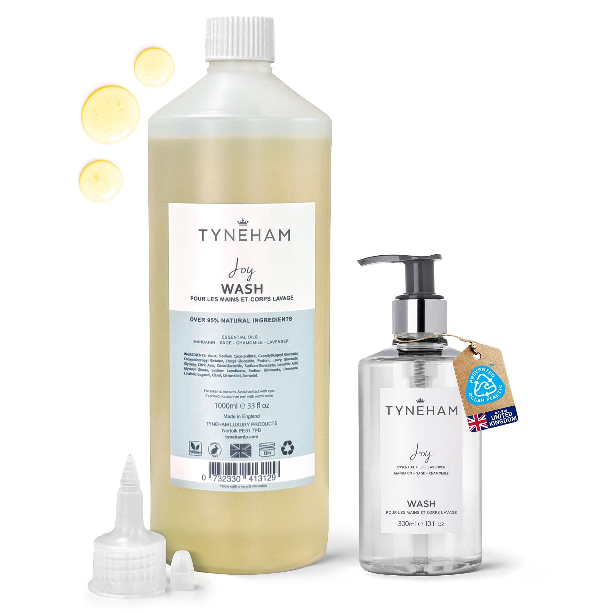 Joy Hand and Body Wash 1000ml Refill Bottle – Natural Moisturising Handwash for Men & Women, Hydrating Vegan Body Wash, Cruelty-Free Shower Liquid Soap, Bathroom Soap for Women Made in England