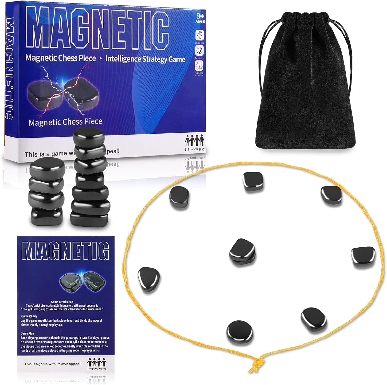 Magnetic Chess Game with Stones Set, Magnetic Chess Game with Rocks, Magnet Game with String, Family Gatherings Board Games for Kids & Adults