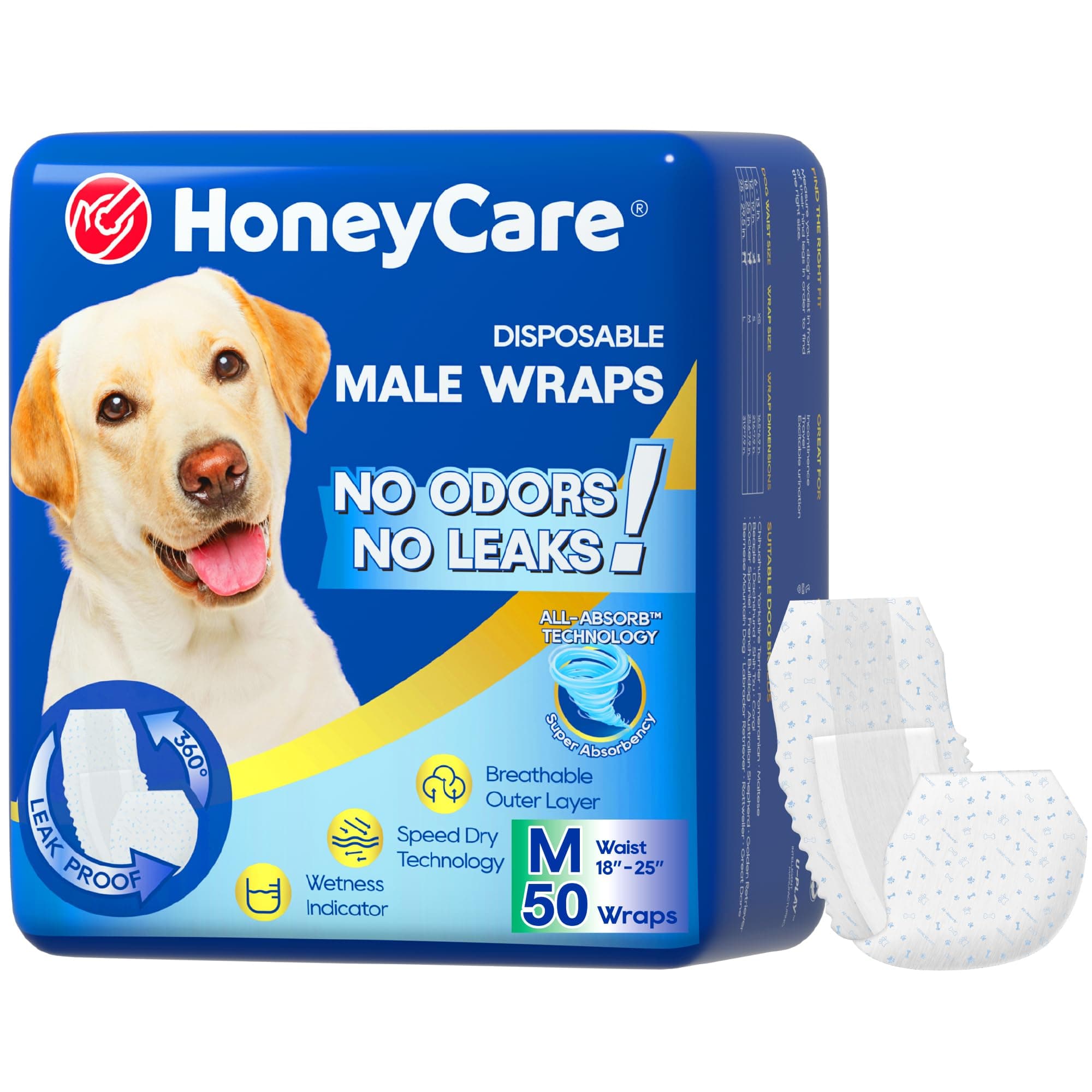 All-Absorb A25 Male Dog Wrap, 50 Count, Medium, White