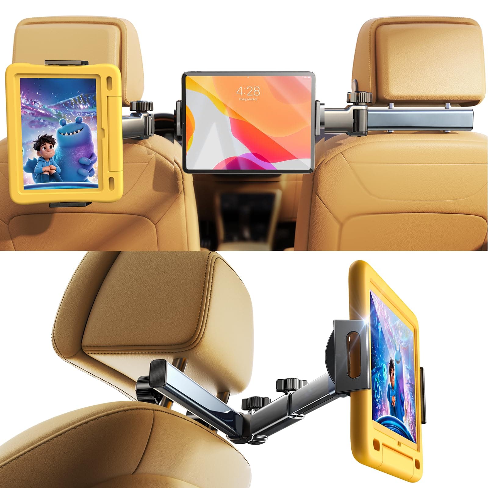 LISEN for iPad Holder Car Road Trip Essentials Activities for Kids Travel Gifts Car Accessories for Women Interior, Truck Accessories 3in1 Tablet Holder Back Seat Car Organizer Camping Headrest