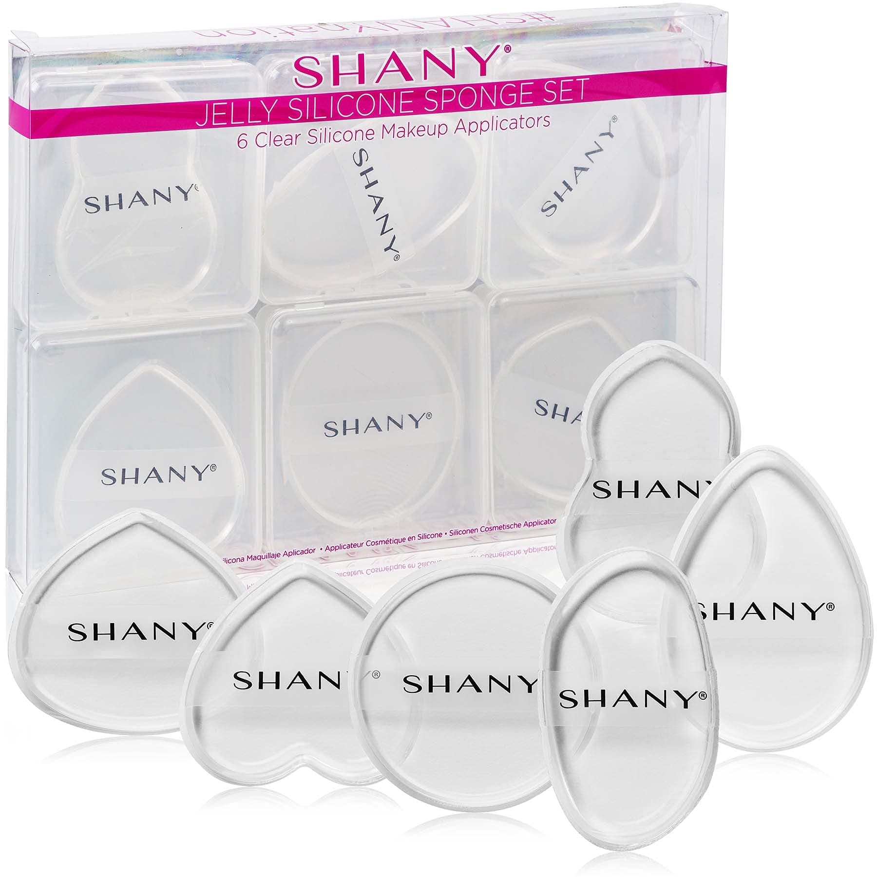 SHANYStay Jelly Silicone Sponge Set - 6 Clear & Non-Absorbent Makeup Blending Sponges for Flawless Application with Foundation