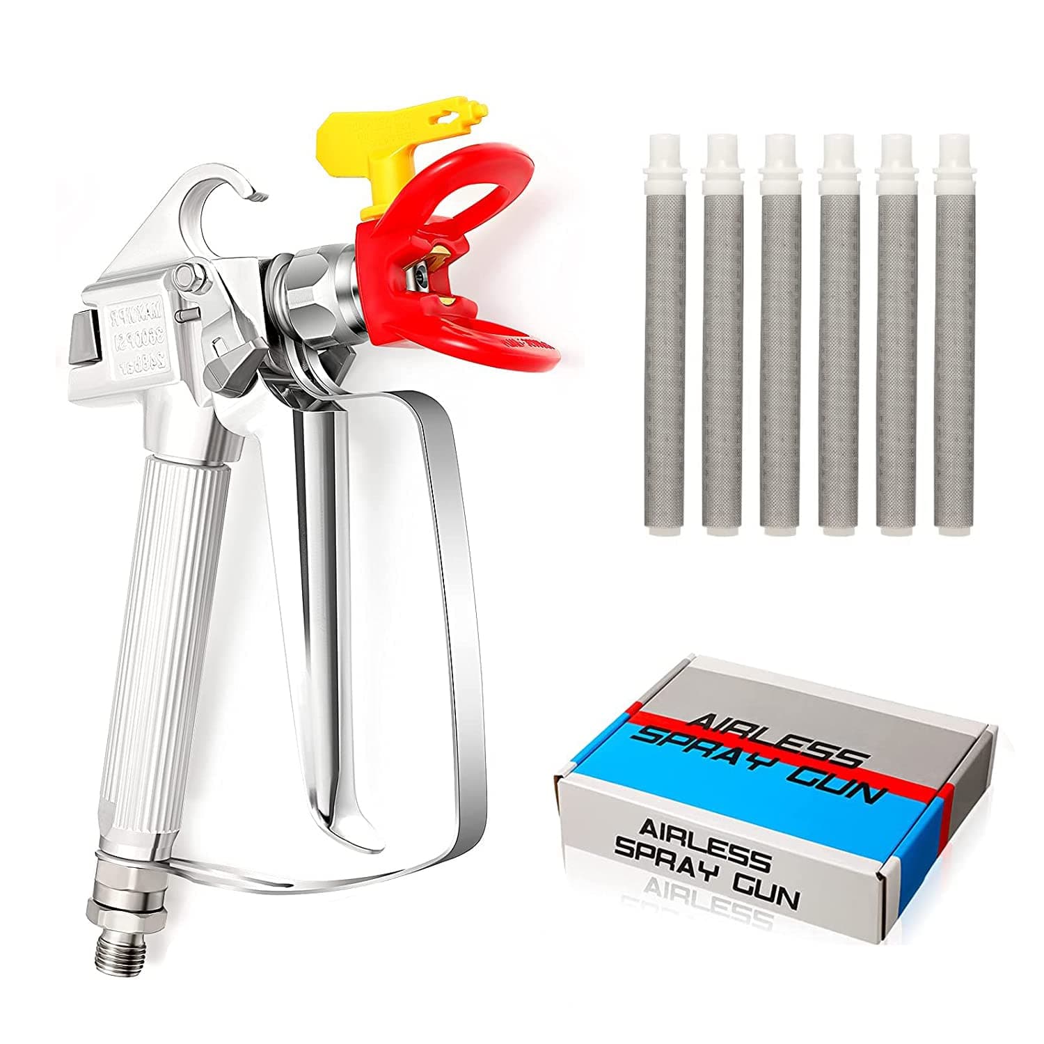 Airless Gun High Pressure Paint 3600PSI Airless Spray Gun with 517 Tip and Nozzle Protector, 6 Gun Filters for Pump Sprayer Airless Spray Machine